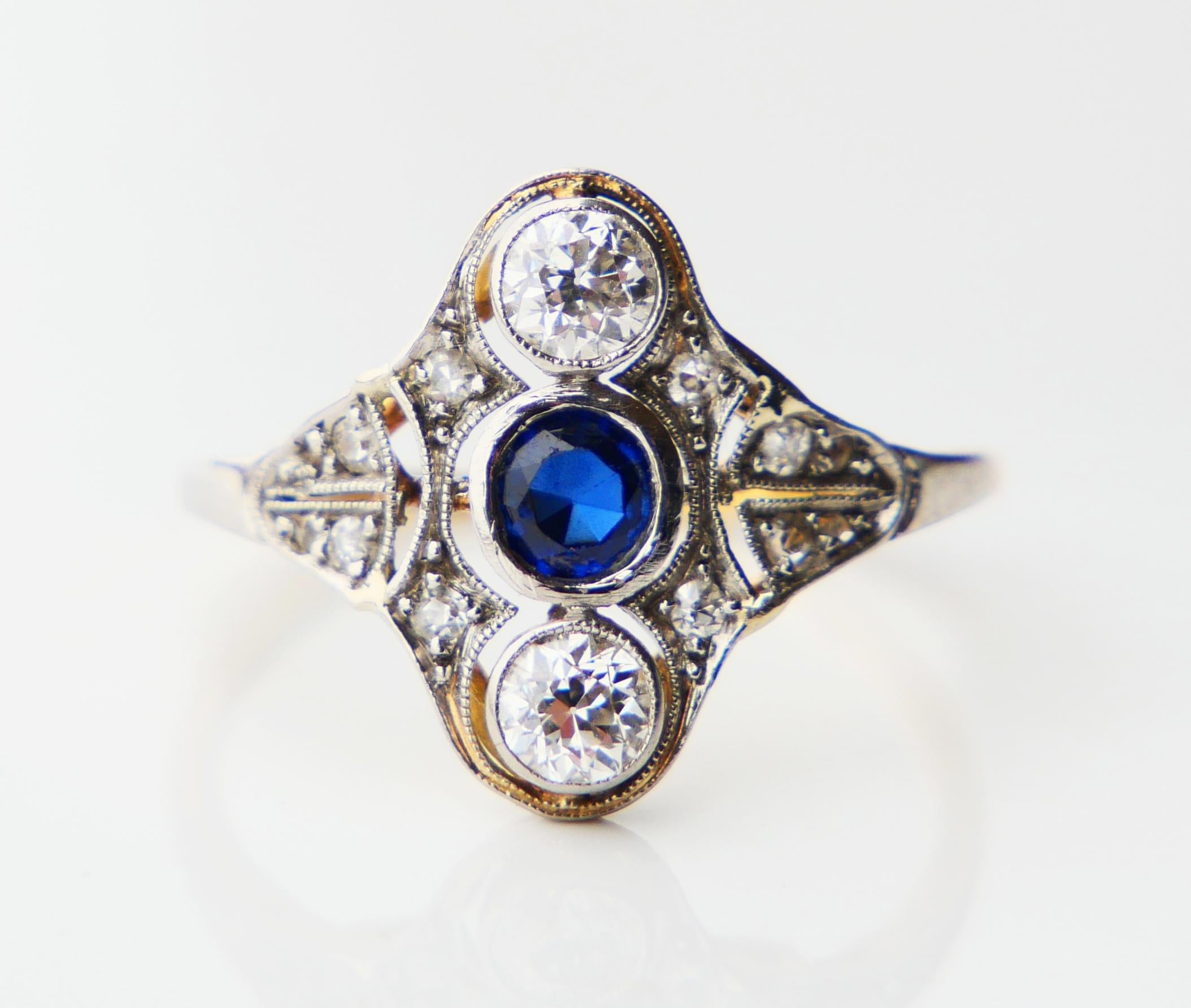 Art Deco Antique Ring Sapphire 0.7 ctw Diamonds 18K Gold ØUS 6.5 / 2.56gr For Sale