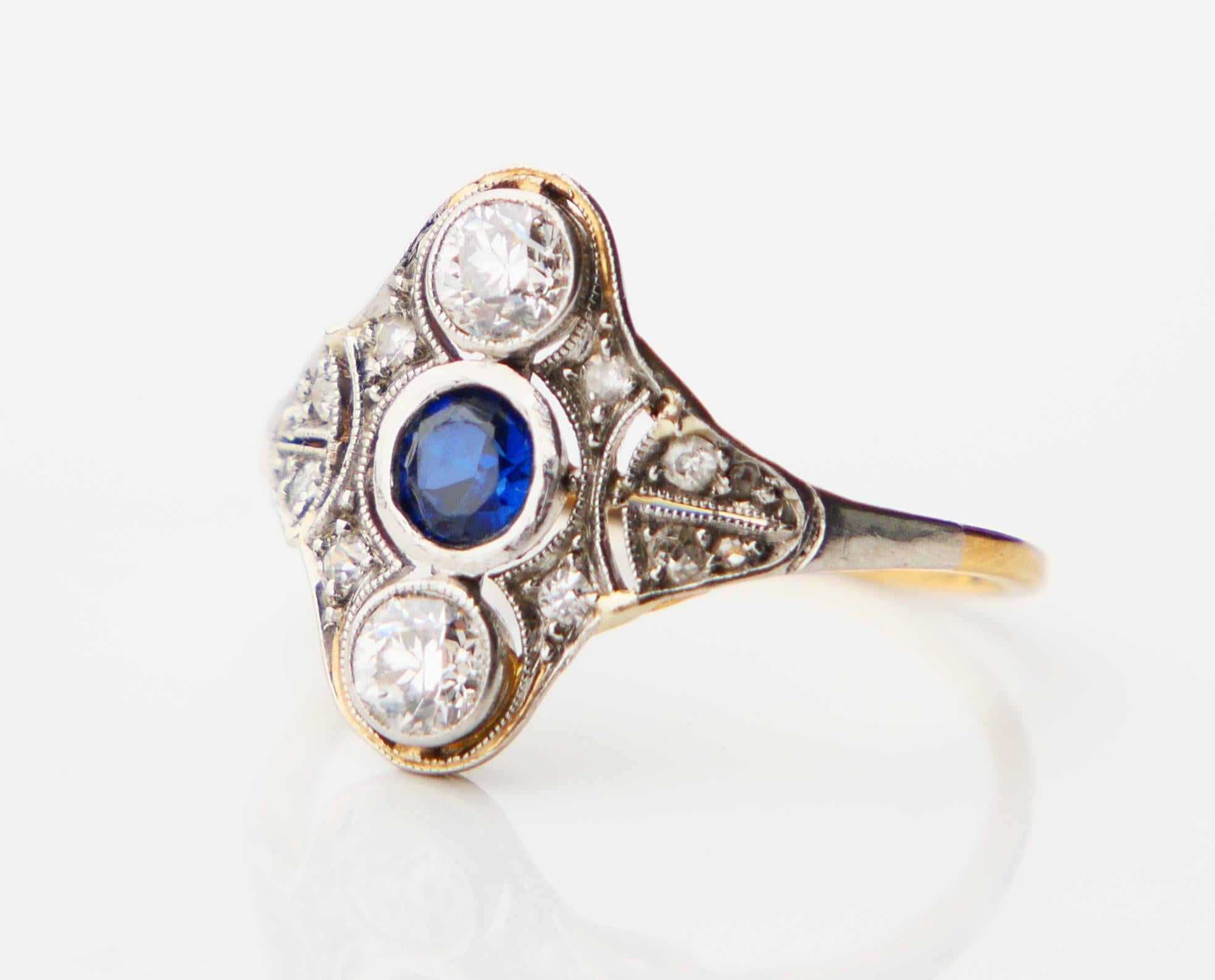 Old European Cut Antique Ring Sapphire 0.7 ctw Diamonds 18K Gold ØUS 6.5 / 2.56gr For Sale