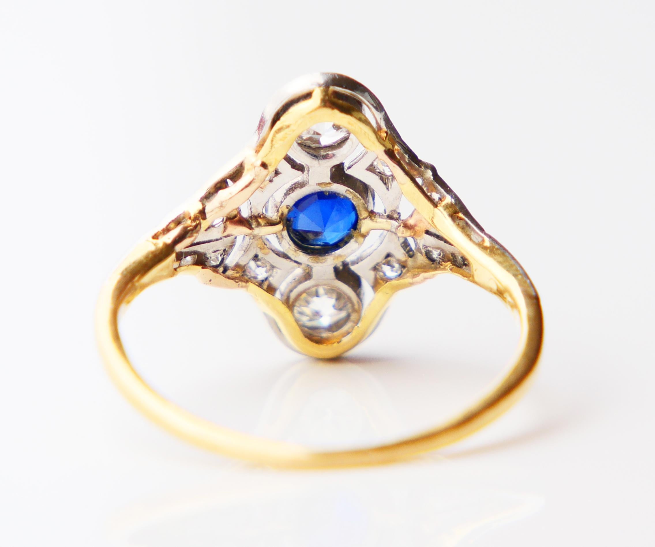 Women's Antique Ring Sapphire 0.7 ctw Diamonds 18K Gold ØUS 6.5 / 2.56gr For Sale