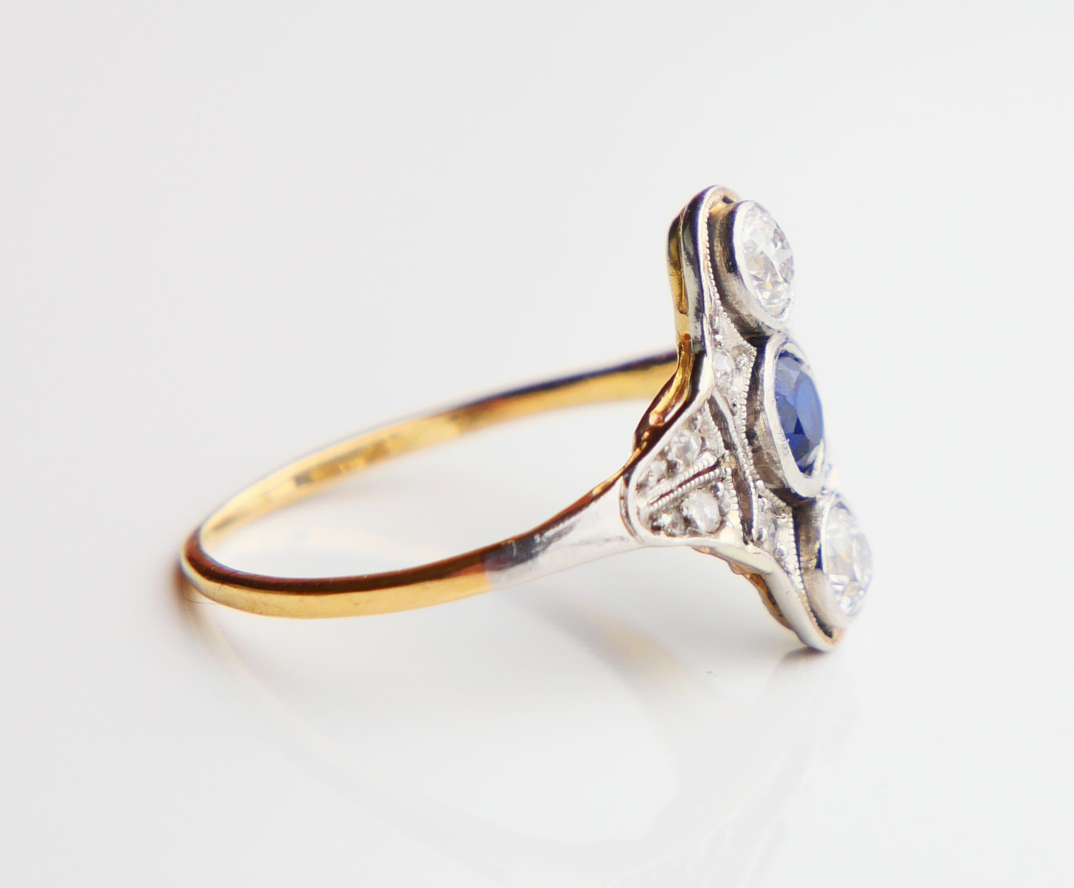 Antique Ring Sapphire 0.7 ctw Diamonds 18K Gold ØUS 6.5 / 2.56gr For Sale 1