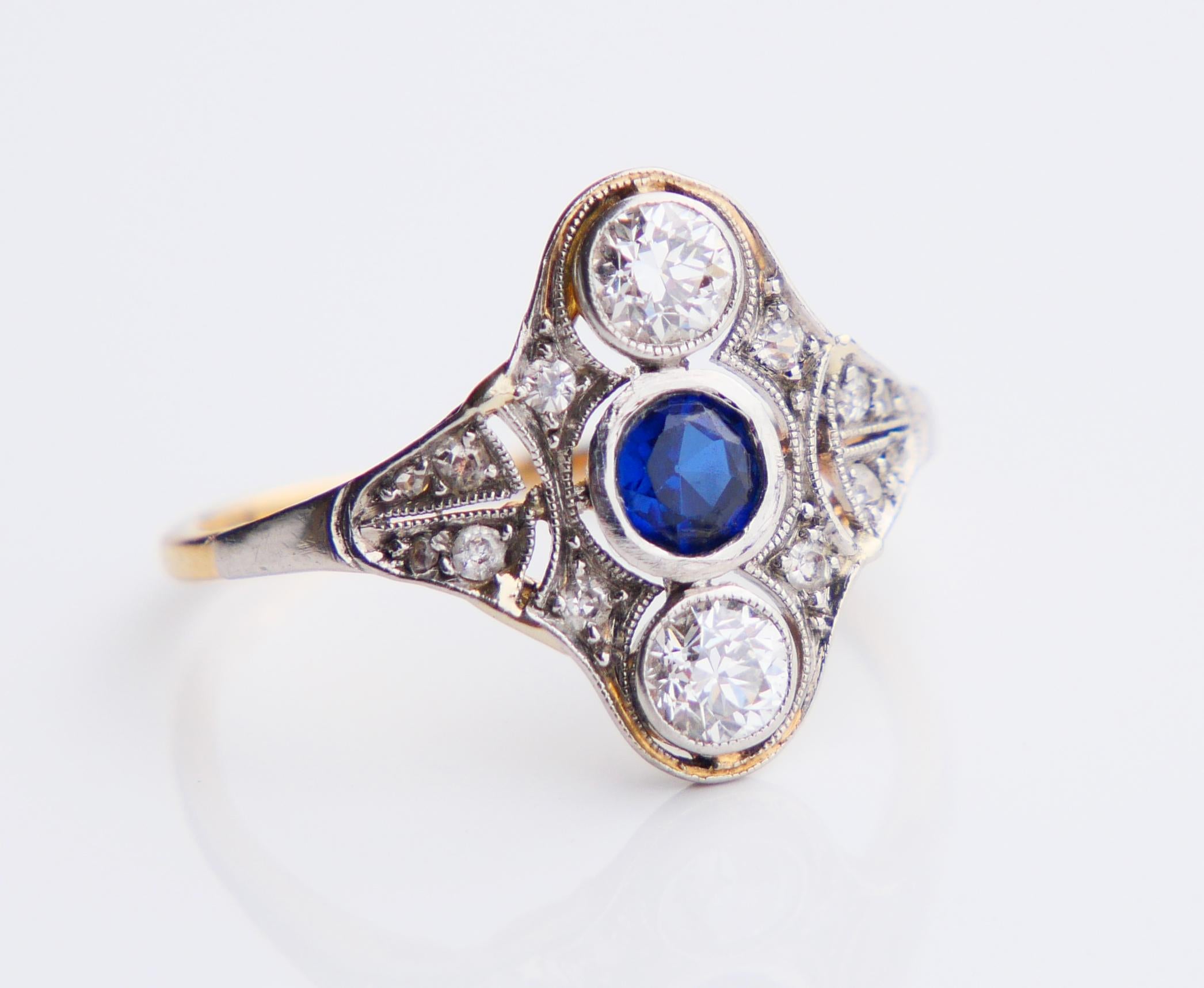 Antique Ring Sapphire 0.7 ctw Diamonds 18K Gold ØUS 6.5 / 2.56gr For Sale 2