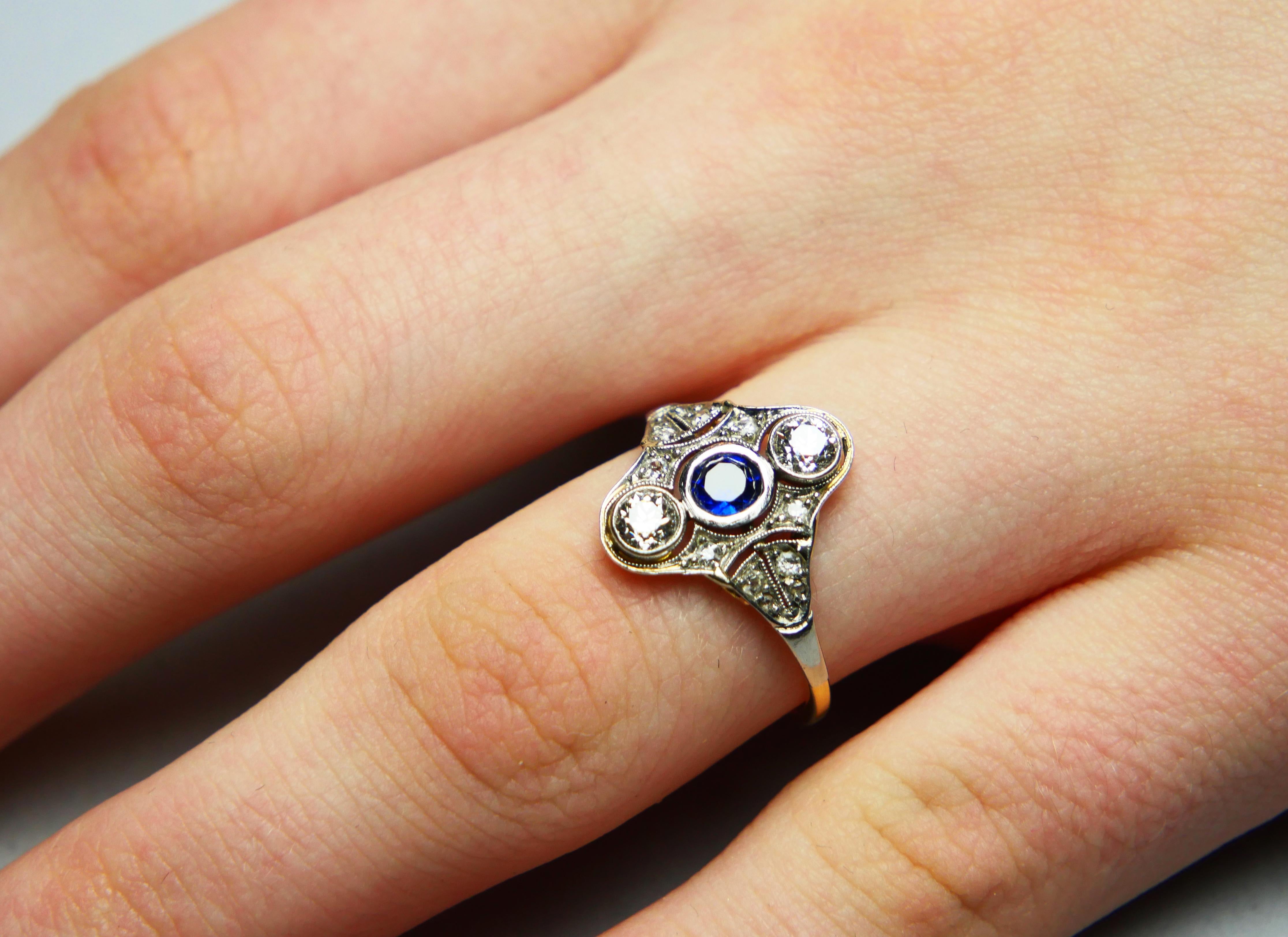 Antique Ring Sapphire 0.7 ctw Diamonds 18K Gold ØUS 6.5 / 2.56gr For Sale 4