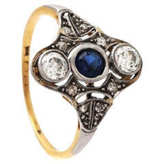 Anello antico Zaffiro 0,7 ctw Diamanti Oro 18K ØUS 6,5 / 2,56gr