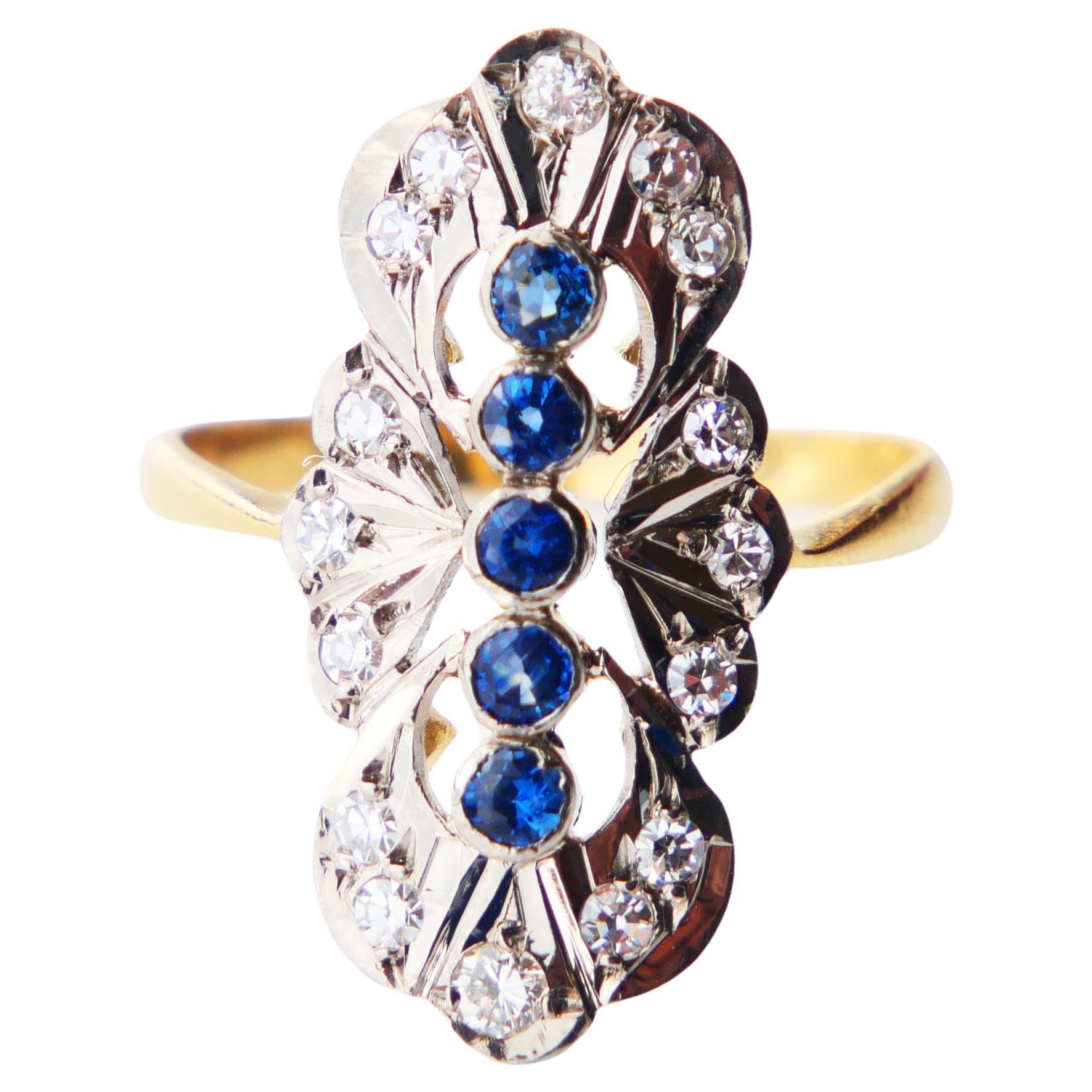 Antique Ring Sapphires Diamonds solid 18K Gold Platinum ØUS8.5 / 6.1 gr For Sale