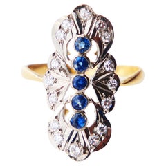 Vintage Ring Sapphires Diamonds solid 18K Gold Platinum ØUS8.5 / 6.1 gr