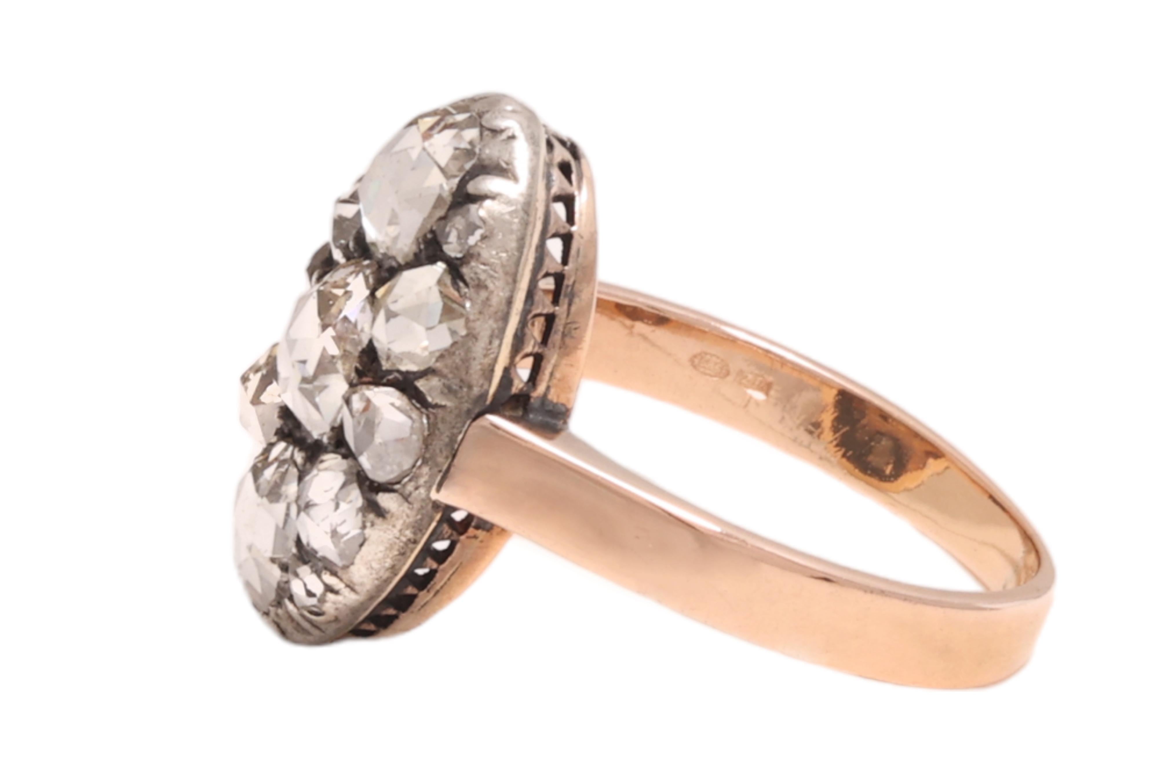 Victorian Antique Ring Silver on 18 kt gold & old Rose cut Diamonds For Sale