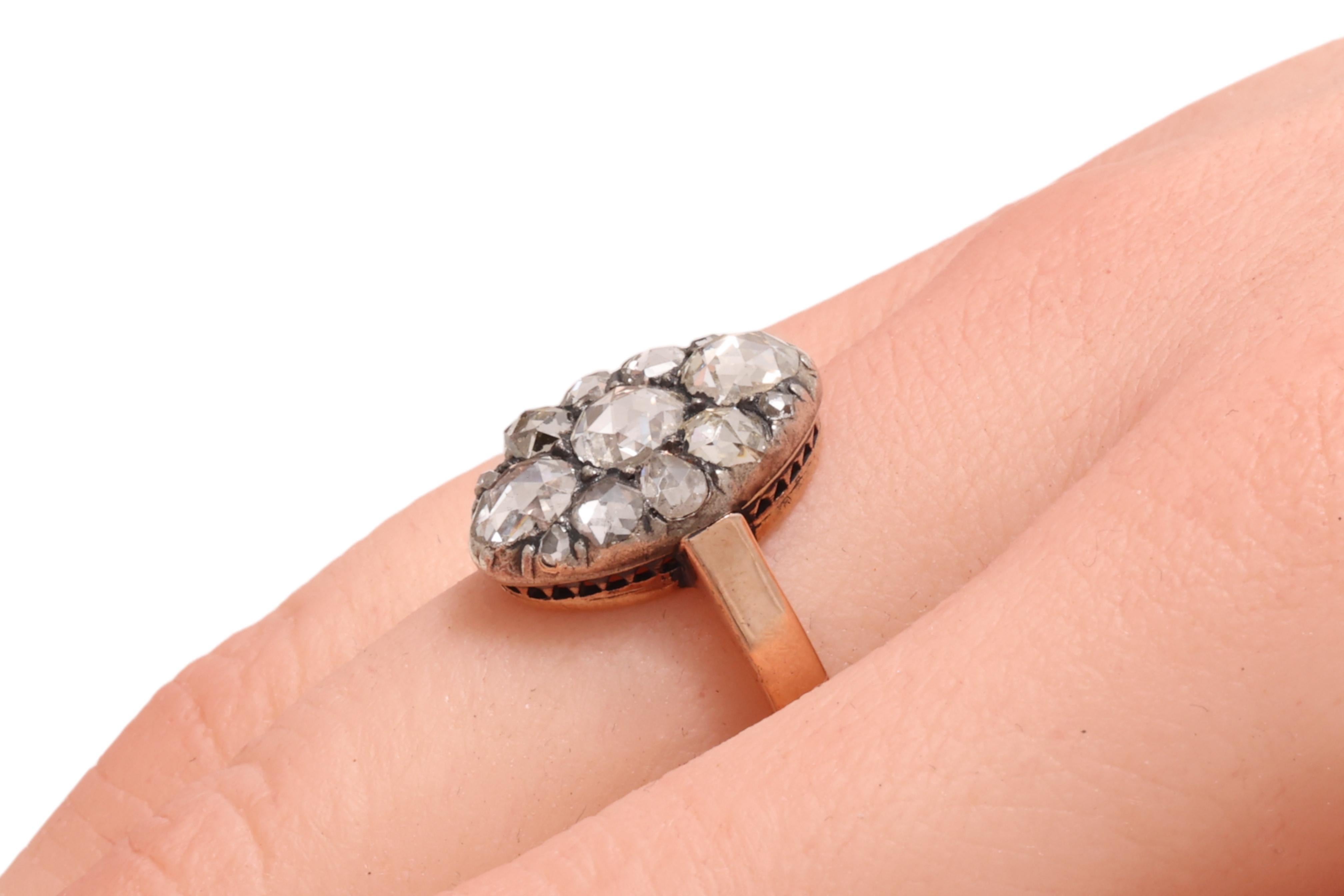Antique Ring Silver on 18 kt gold & old Rose cut Diamonds For Sale 1