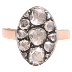 Bague ancienne en argent sur or 18 carats et diamants taille ancienne rose