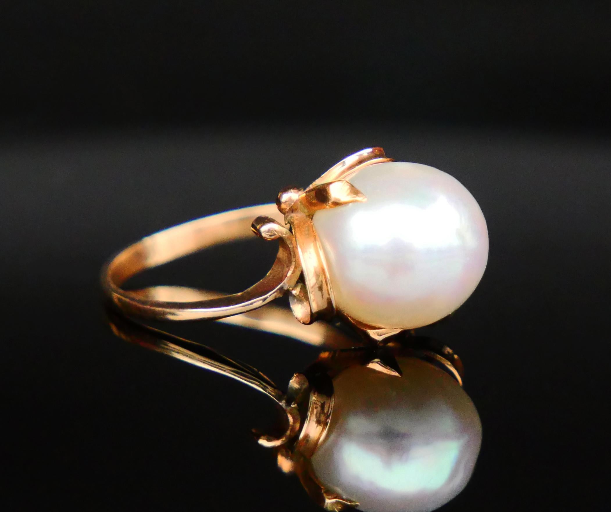 Anillo Antiguo Perla del Mar del Sur maciza Oro Amarillo 14K Ø 5 US / 3gr en venta 5