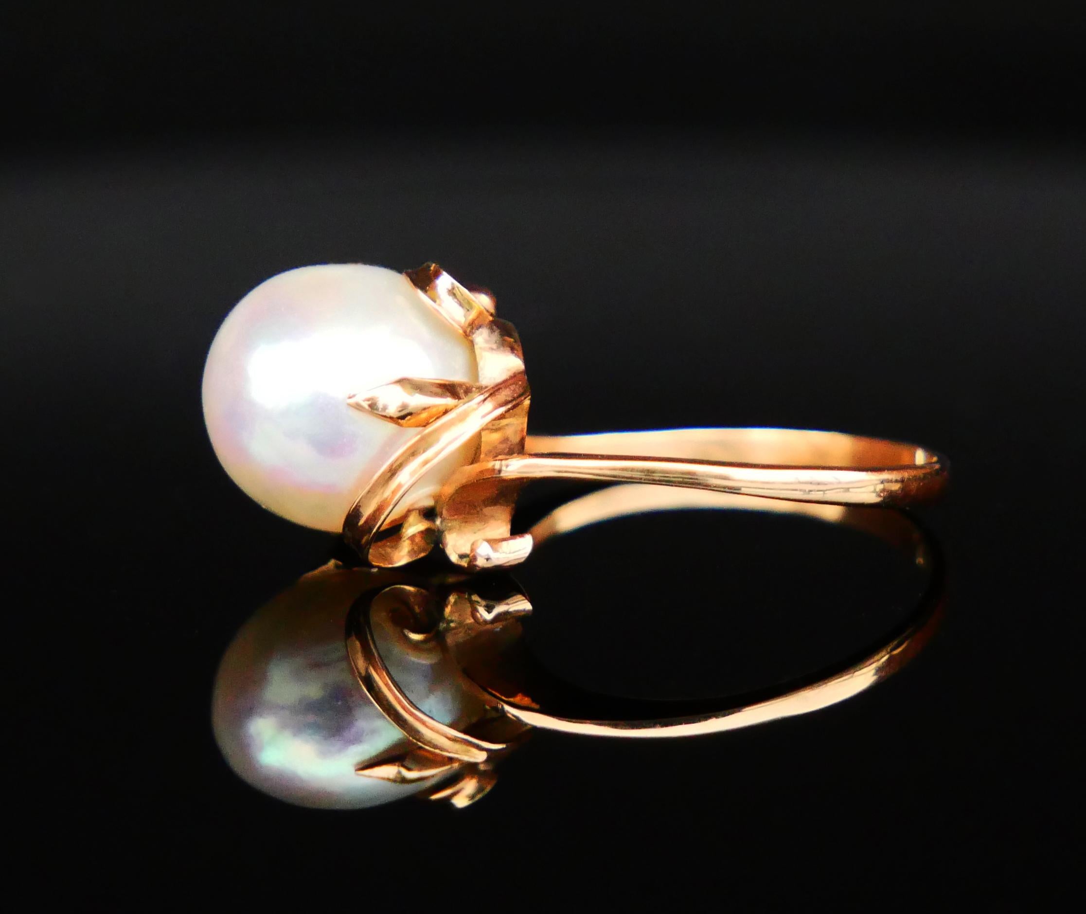 Anillo Antiguo Perla del Mar del Sur maciza Oro Amarillo 14K Ø 5 US / 3gr en venta 6