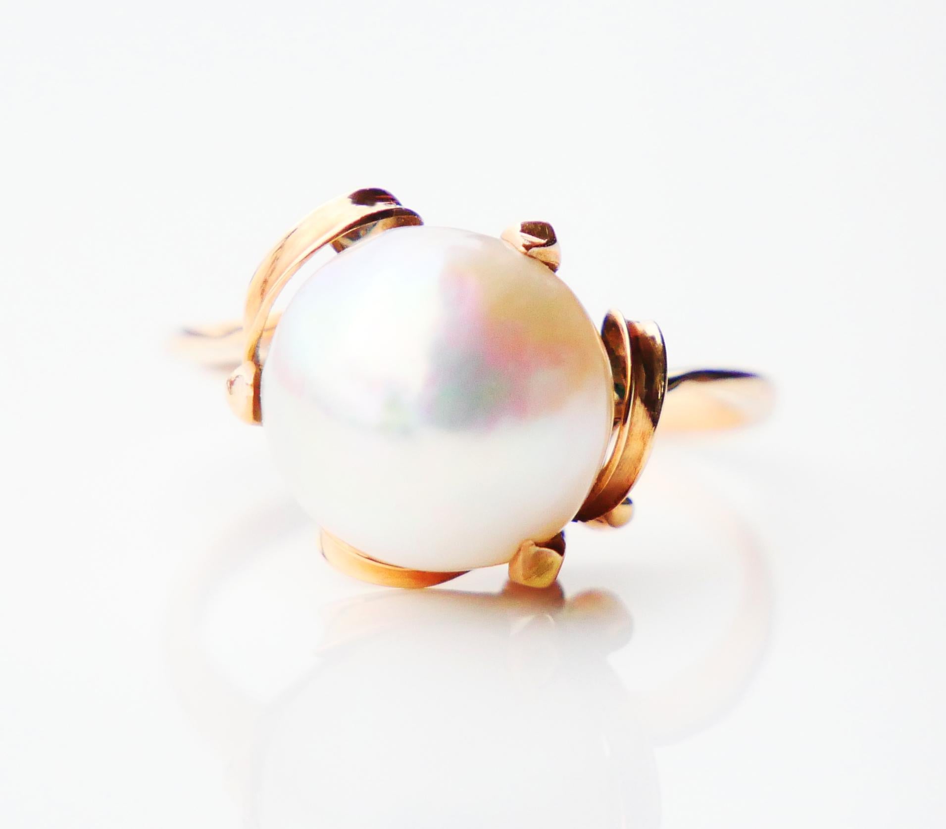 Anillo Antiguo Perla del Mar del Sur maciza Oro Amarillo 14K Ø 5 US / 3gr Art Decó en venta