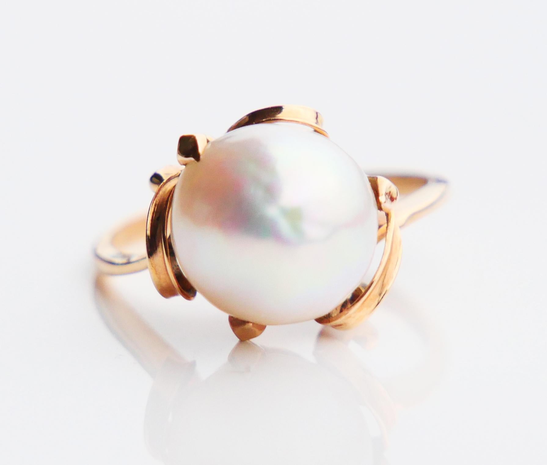 Anillo Antiguo Perla del Mar del Sur maciza Oro Amarillo 14K Ø 5 US / 3gr en venta 1
