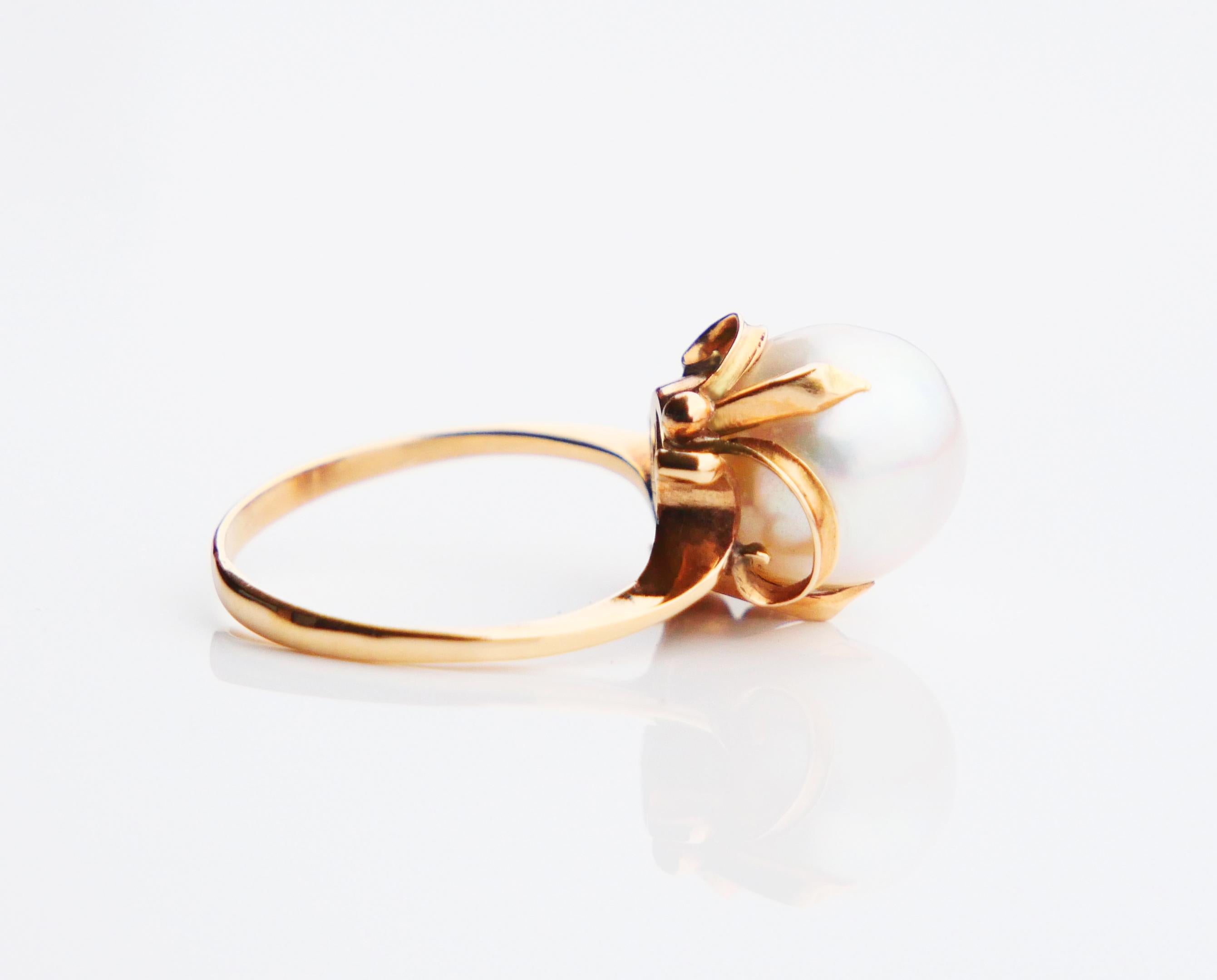 Anillo Antiguo Perla del Mar del Sur maciza Oro Amarillo 14K Ø 5 US / 3gr en venta 2