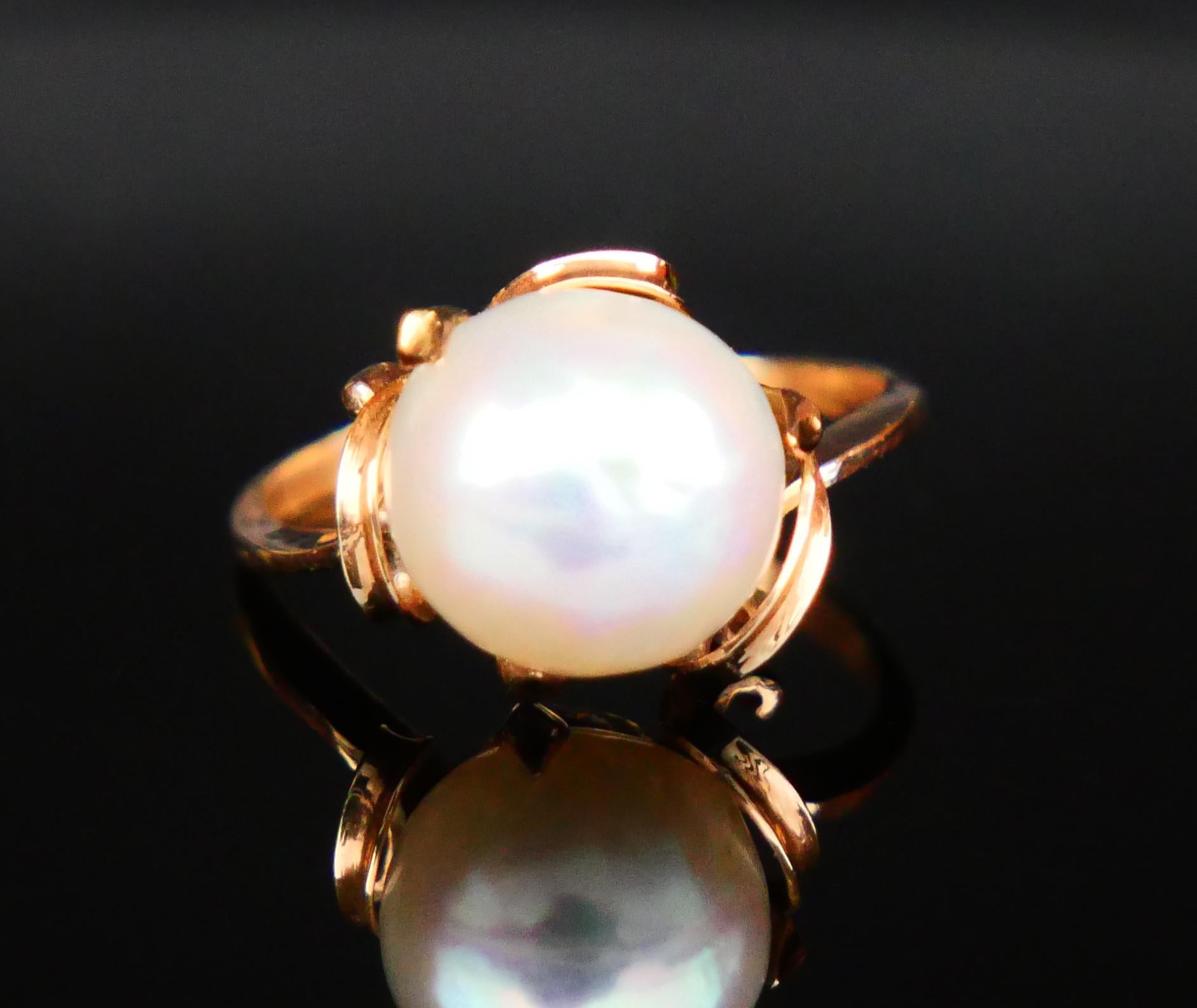 Anillo Antiguo Perla del Mar del Sur maciza Oro Amarillo 14K Ø 5 US / 3gr en venta 4