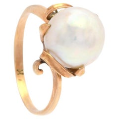 Anello antico con perla dei mari del sud in oro giallo 14K Ø 5 US / 3gr