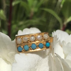 Antique Ring, Turquoises, Pearls, 22 Karat Gold