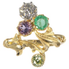 Antique Ring Typical So-Called Suffragette Diamond Ring with Precious Stones
