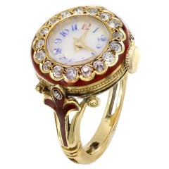Antike Ringuhr 18 Karat Diamanten Circa früh 1900er Jahre funktionierender Uhrenring