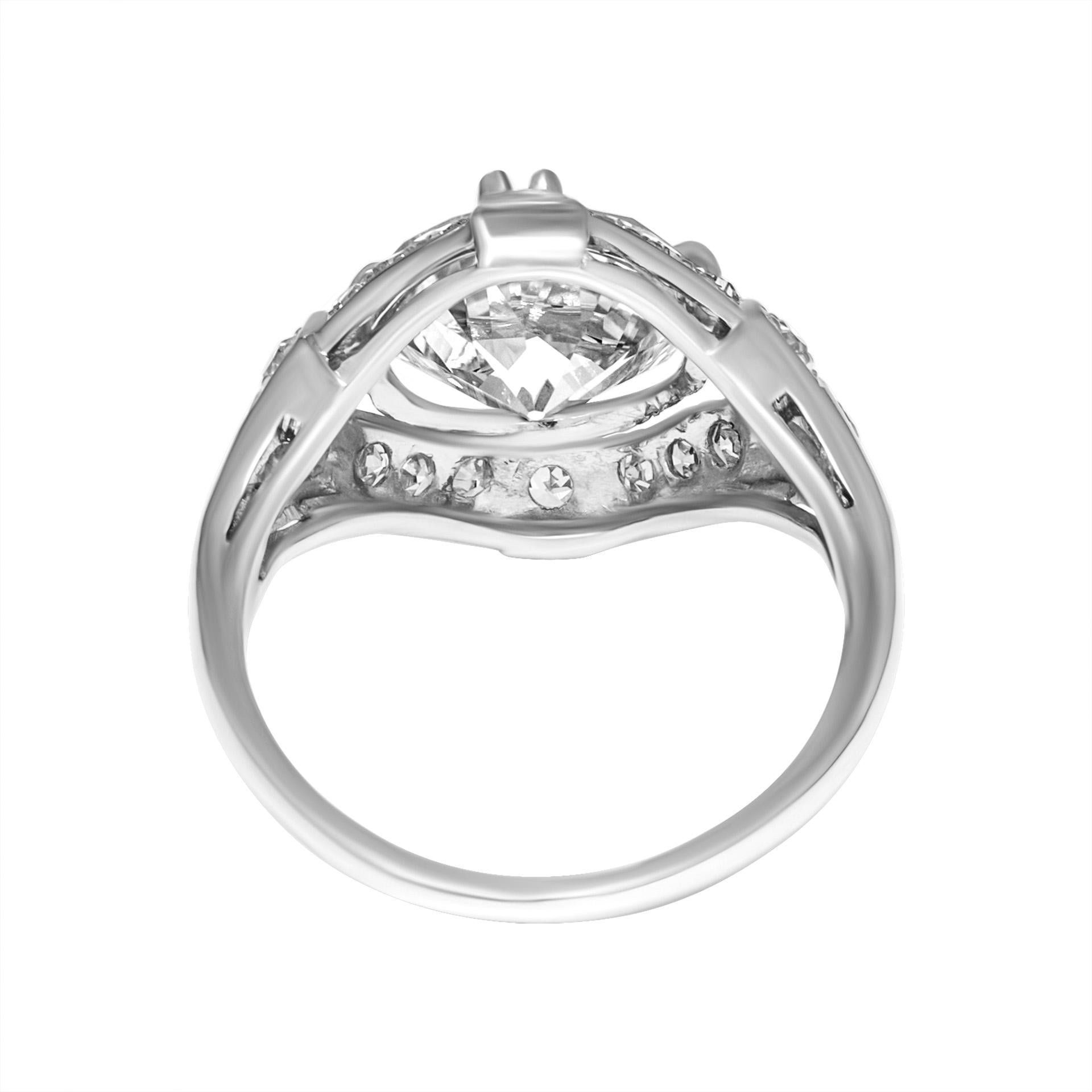 Art Deco Antique Ring with 3.06ct Old Euro Cut Diamond in Platinum For Sale
