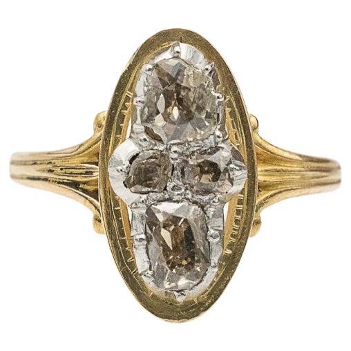 Bague ancienne avec diamants taillés en rose, or jaune 18 carats, France, vers 1920. en vente