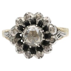 Antique 14K Gold and Silver Rose-Cut Diamond Cluster Ring, Netherlands