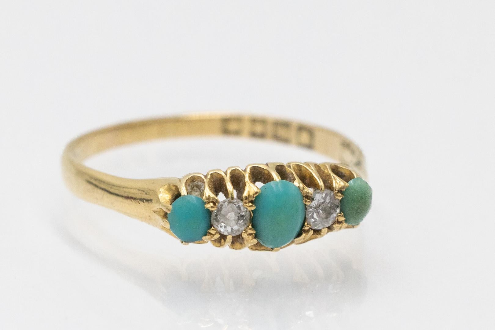 Antique ring with turquoises and diamonds, 1903. In Good Condition For Sale In Chorzów, PL
