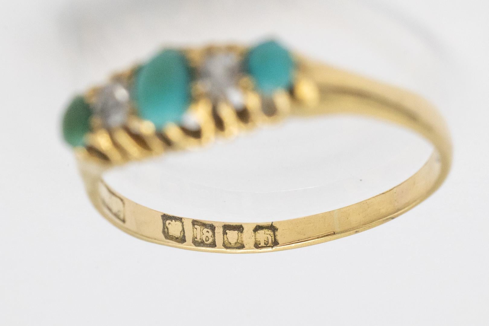 Women's Antique ring with turquoises and diamonds, 1903. For Sale