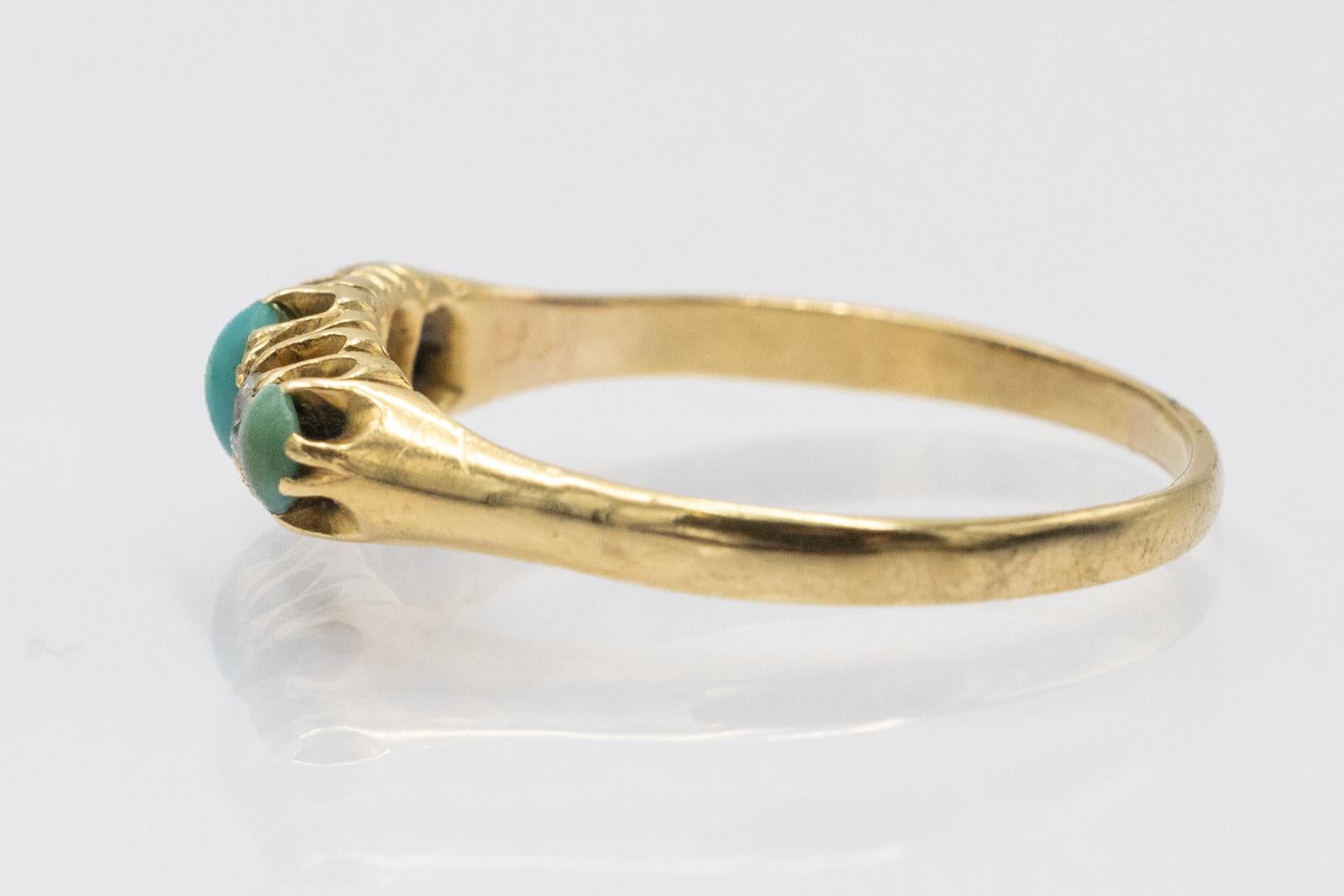 Antique ring with turquoises and diamonds, 1903. For Sale 1