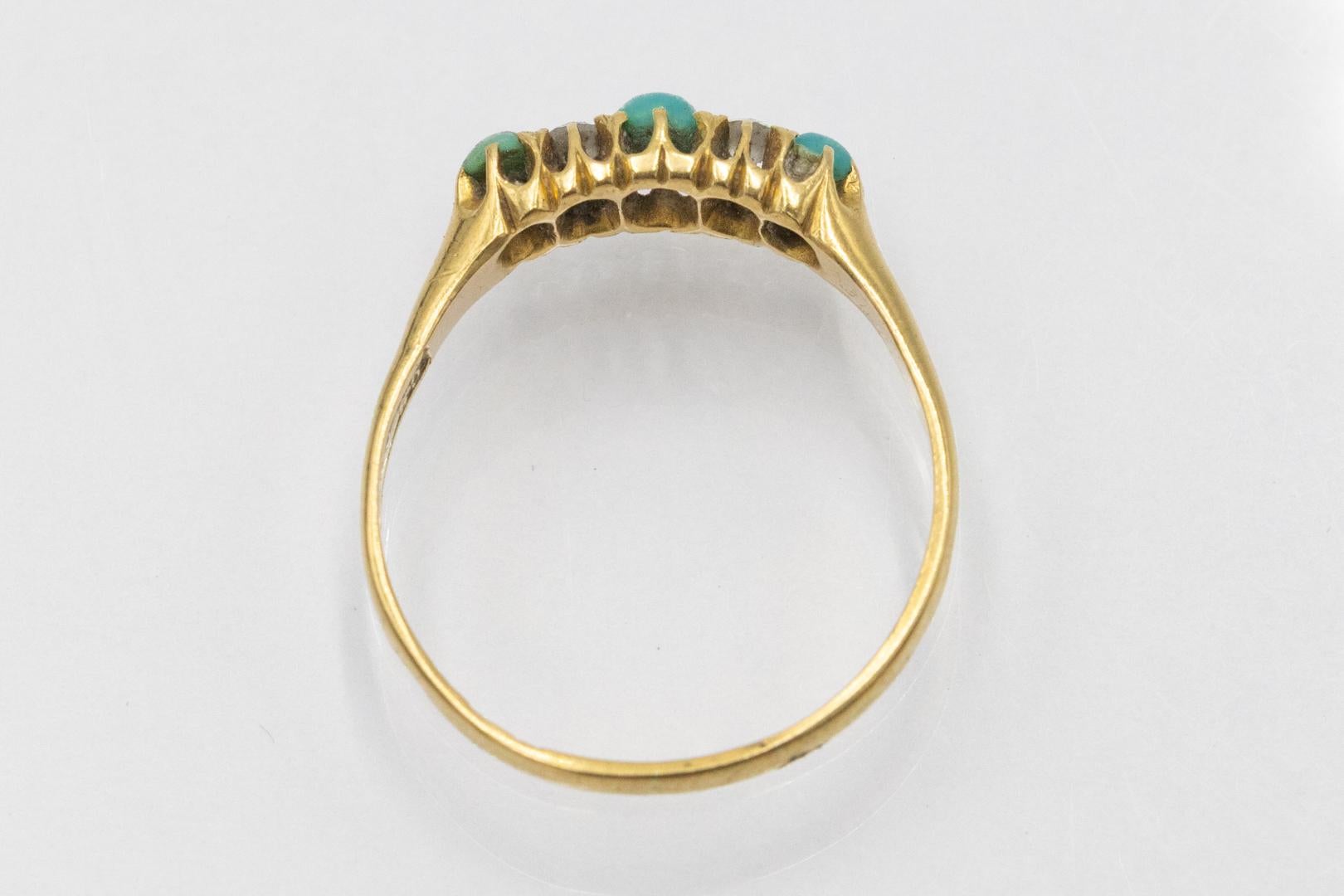 Antique ring with turquoises and diamonds, 1903. For Sale 2