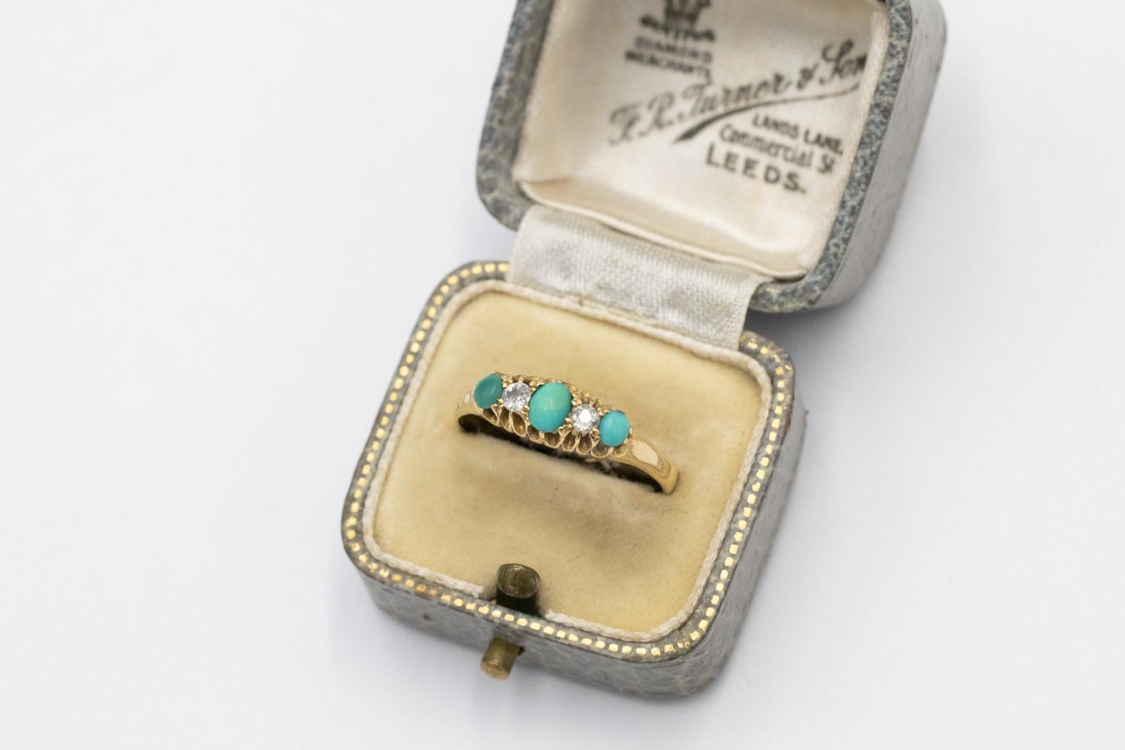 Antique ring with turquoises and diamonds, 1903. For Sale 3