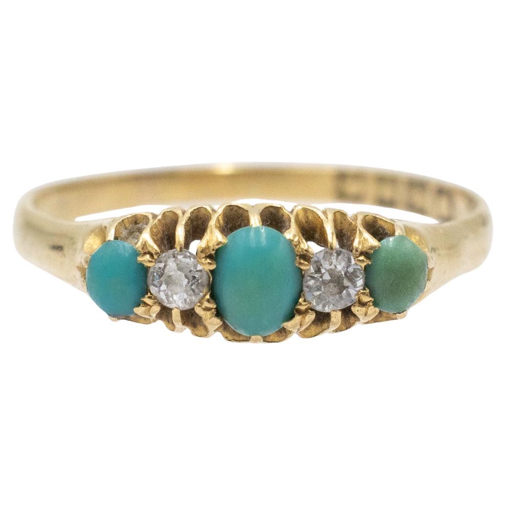 Antique ring with turquoises and diamonds, 1903. For Sale