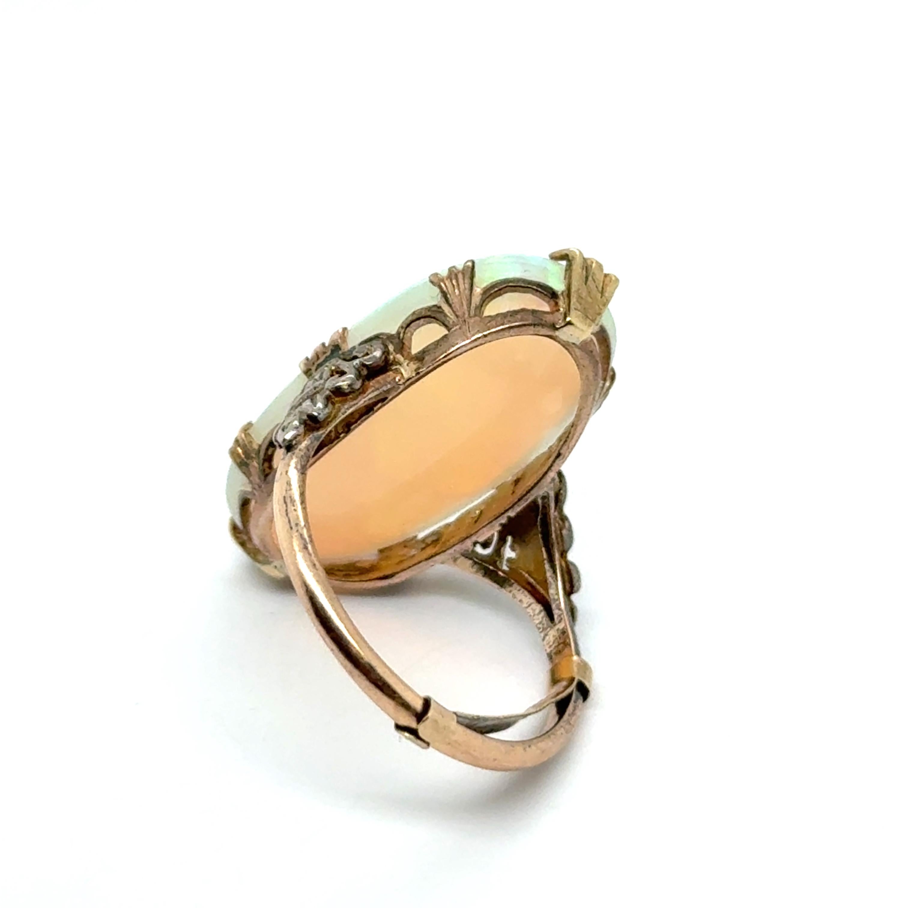 Antique Ring with White Opal in 9 Karat Yellow Gold & Silver For Sale 4