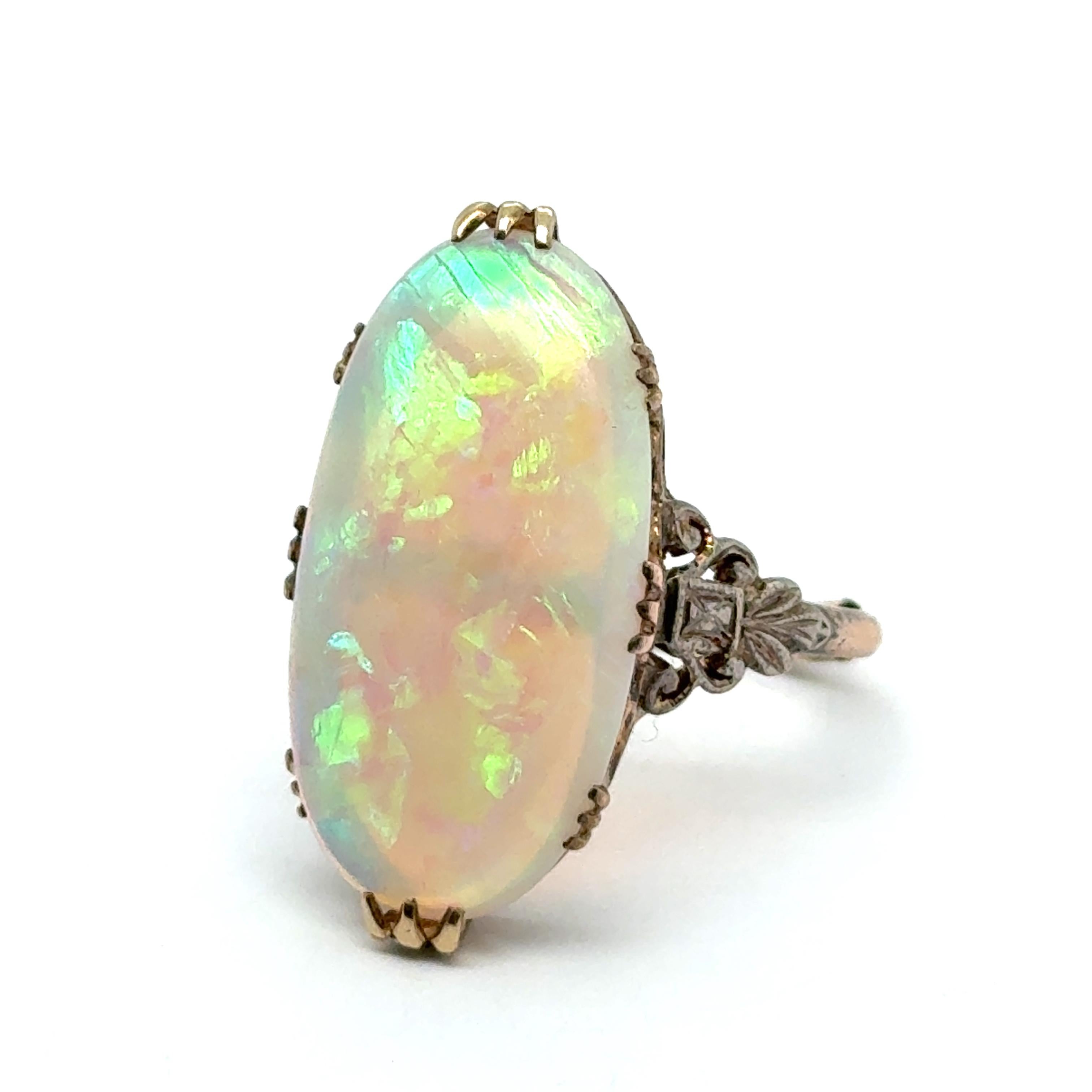 Antique Ring with White Opal in 9 Karat Yellow Gold & Silver For Sale 6