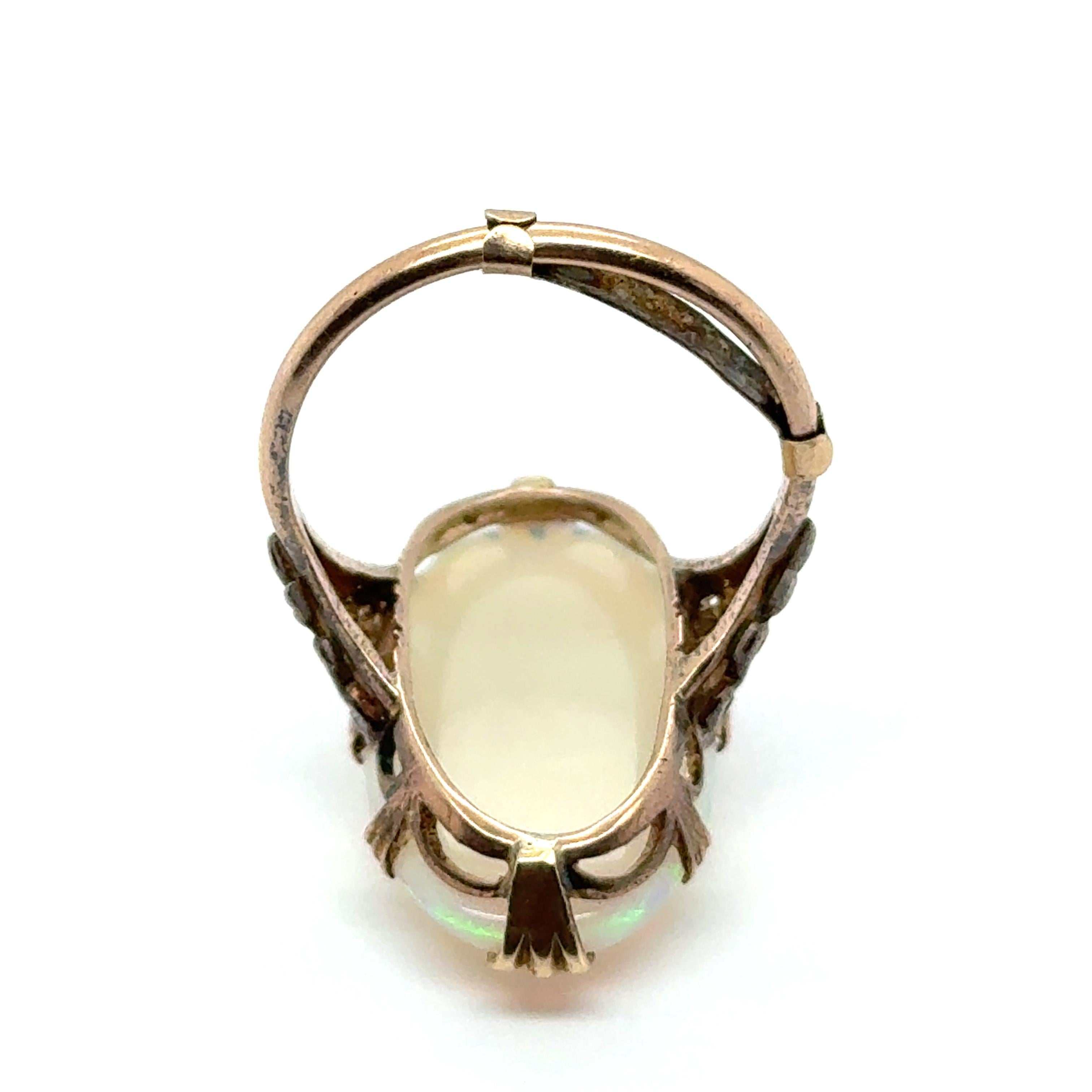 Antique Ring with White Opal in 9 Karat Yellow Gold & Silver For Sale 7