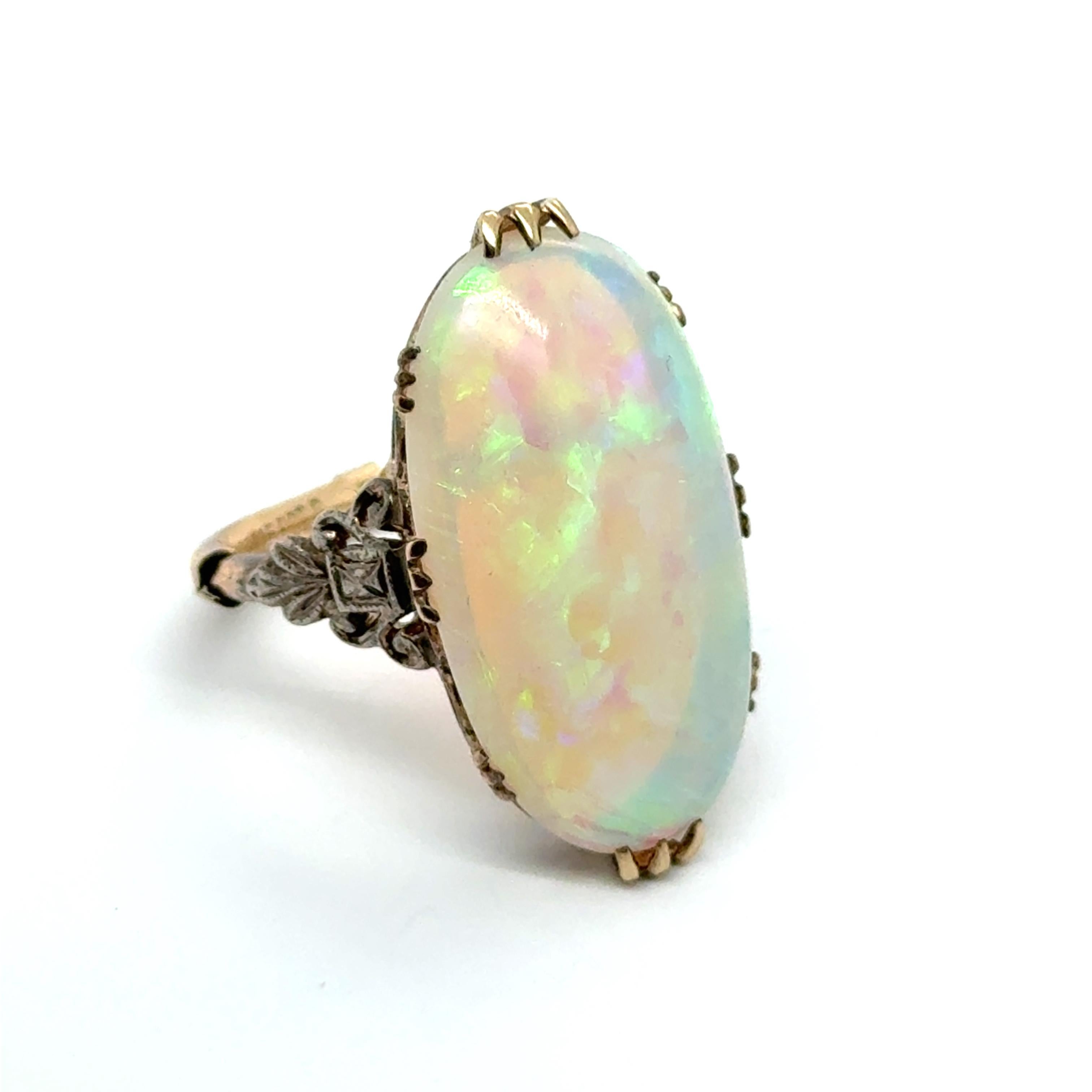 Antique Ring with White Opal in 9 Karat Yellow Gold & Silver For Sale 11