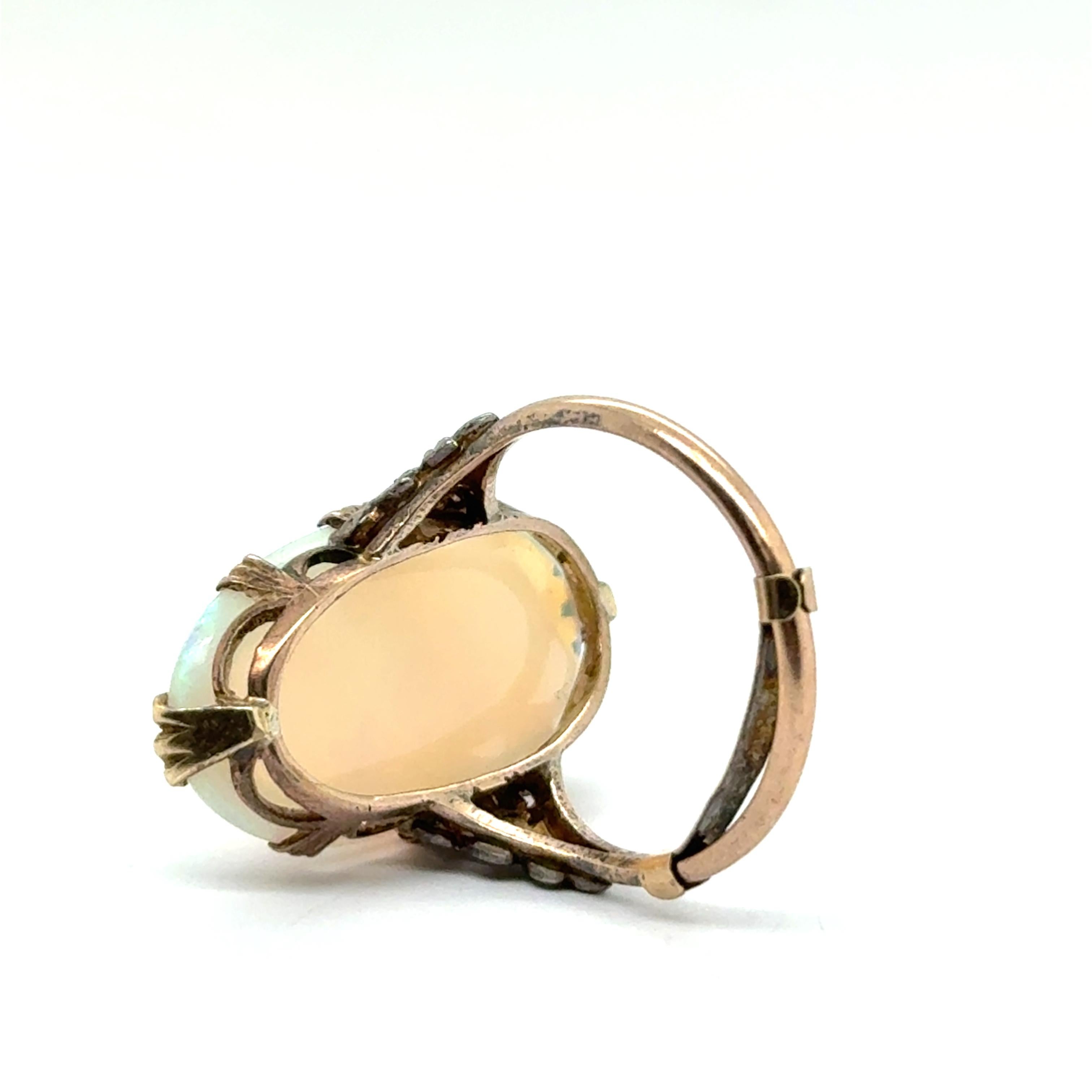 Art Nouveau Antique Ring with White Opal in 9 Karat Yellow Gold & Silver For Sale