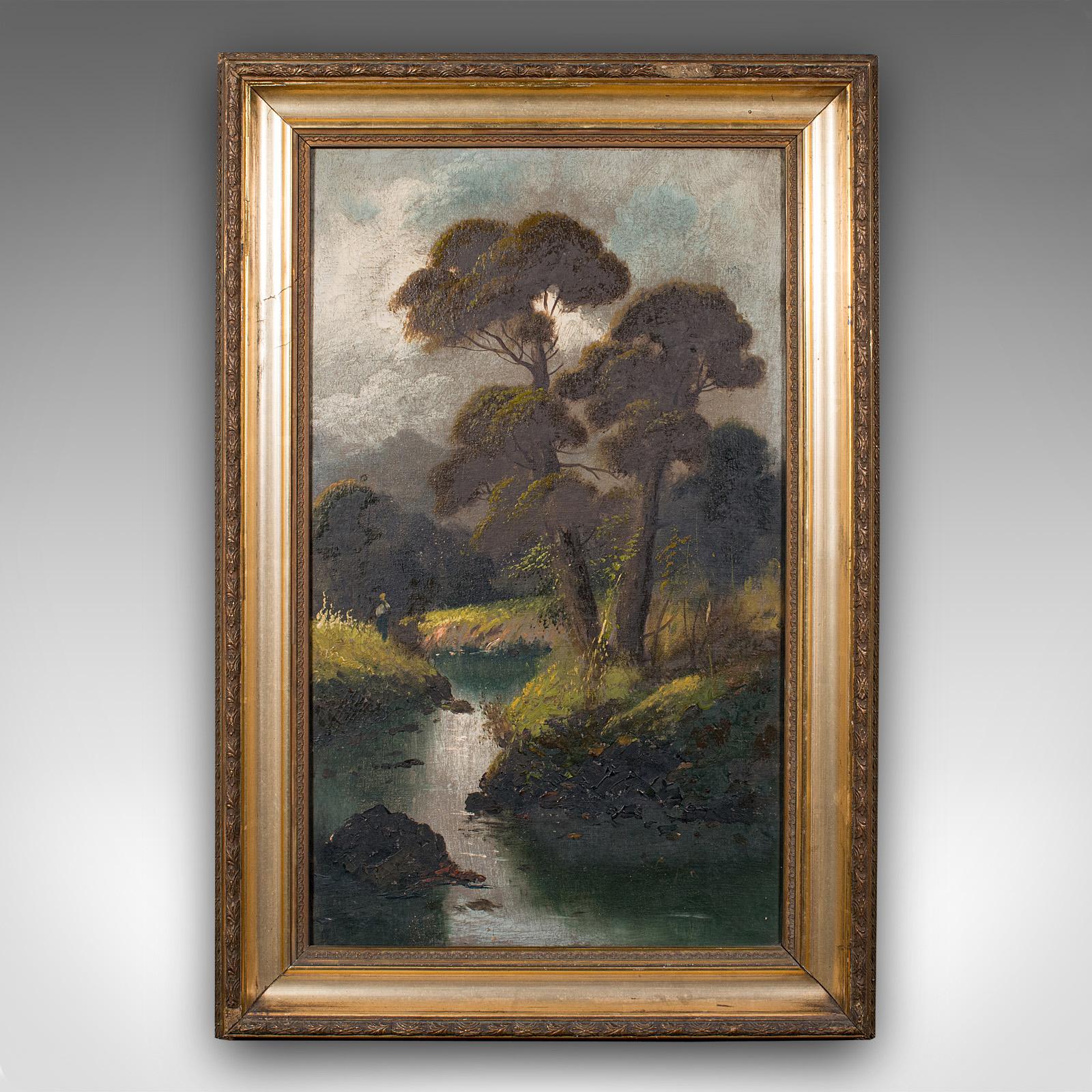Nostro stock # 24729

Si tratta di un antico dipinto di paesaggio fluviale. Scozzese, olio su tela con cornice dorata, risalente alla fine del XX secolo, circa 1900.

Un affascinante dipinto a olio di scuola scozzese
Presenta una patina invecchiata