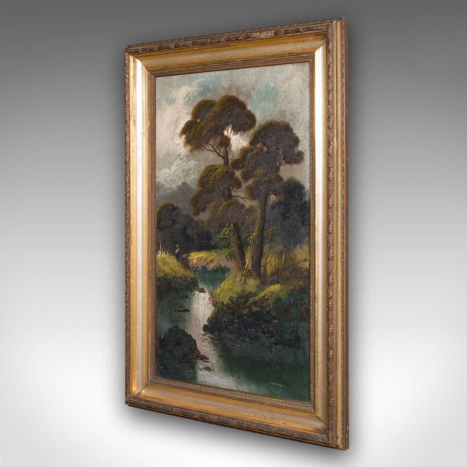Vittoriano Antico dipinto di paesaggio fluviale, arte scozzese, olio su tela, incorniciato, vittoriano in vendita