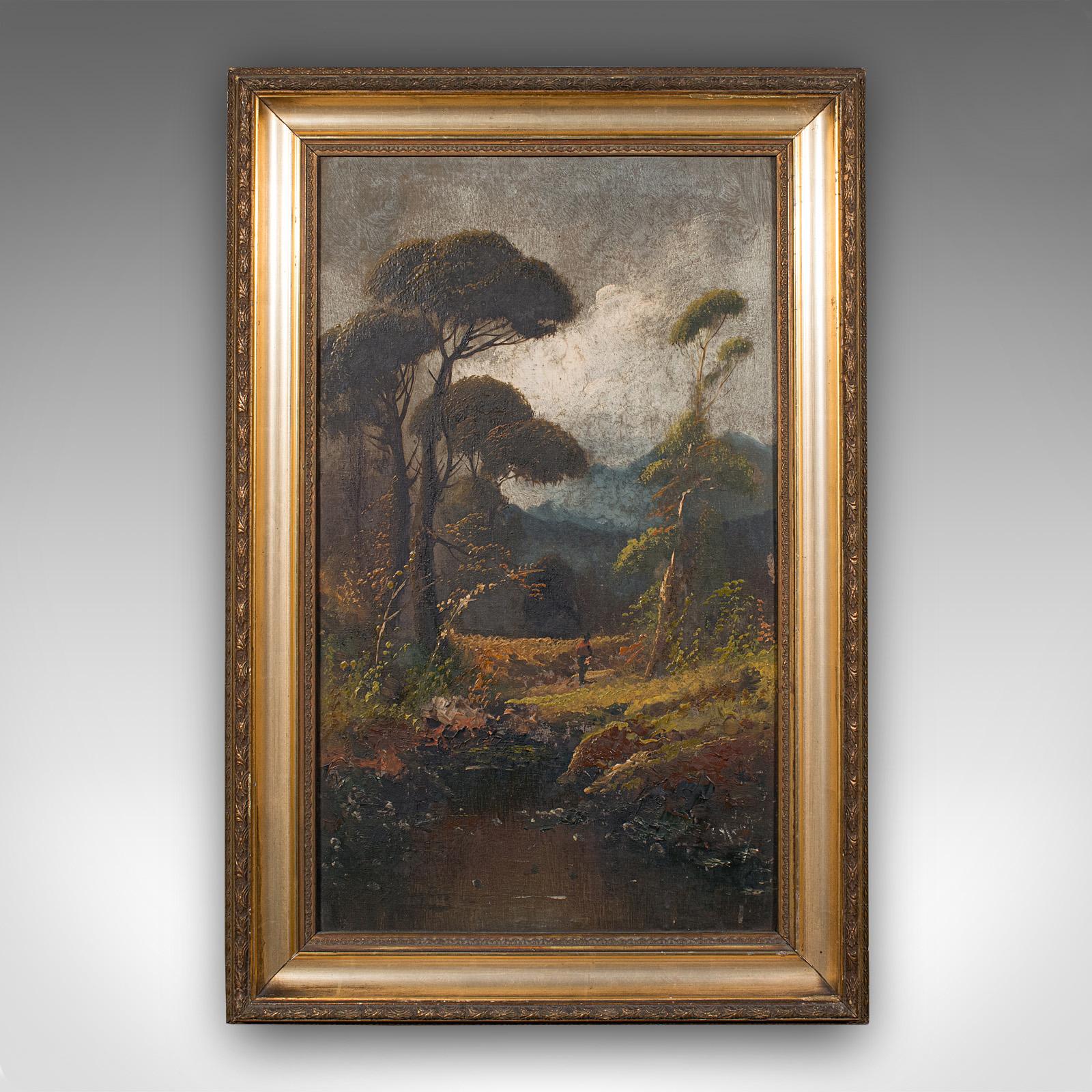 Our Stock # 24760

This is an antique riverside painting. A Scottish, oil on canvas landscape in gilt frame, dating to the late 19th century, circa 1900.

Appealing colour and subject to this classic Scottish school painting
Displays a desirable