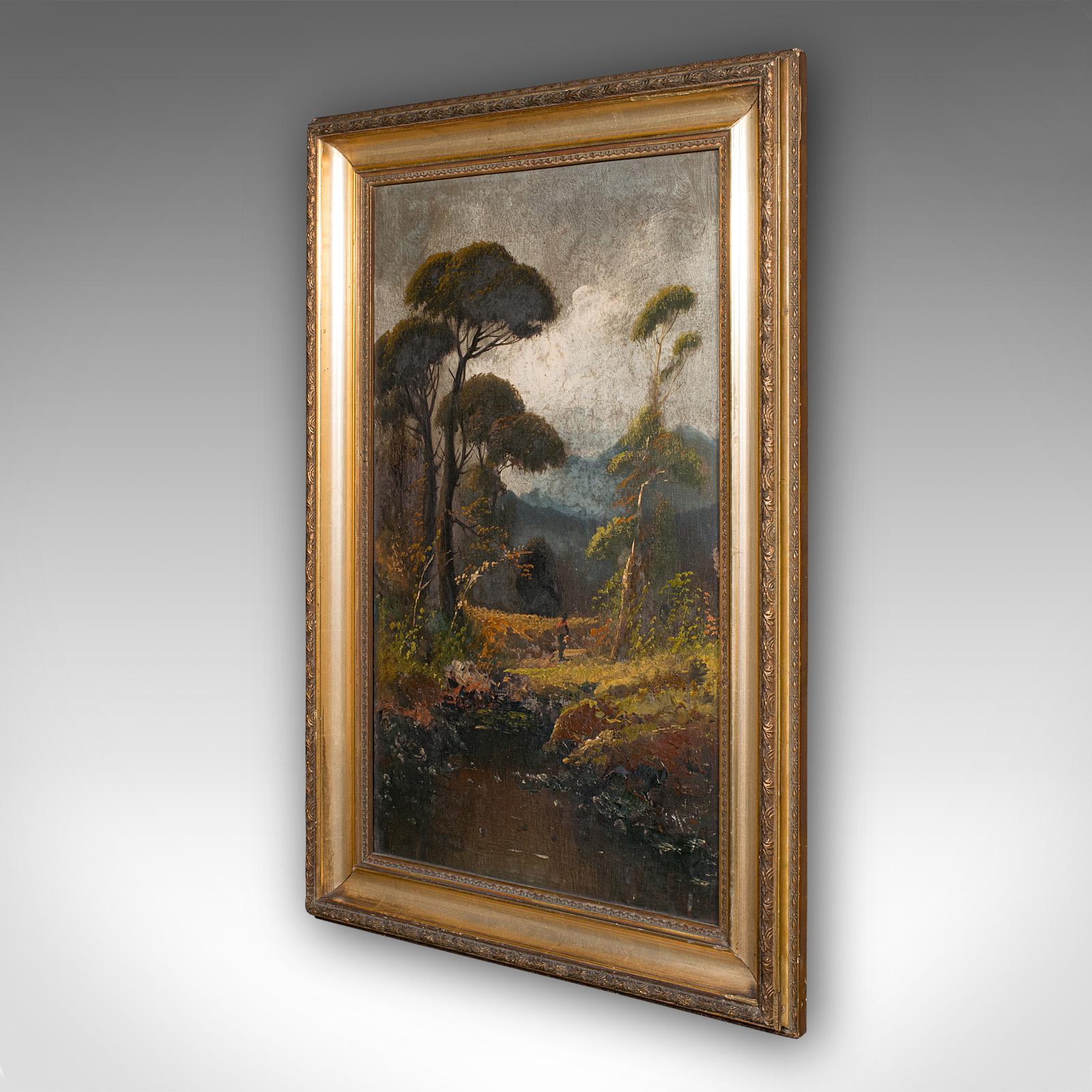 British Antique Riverside Painting, Scottish Art, Oil On Canvas, Landscape, Victorian For Sale