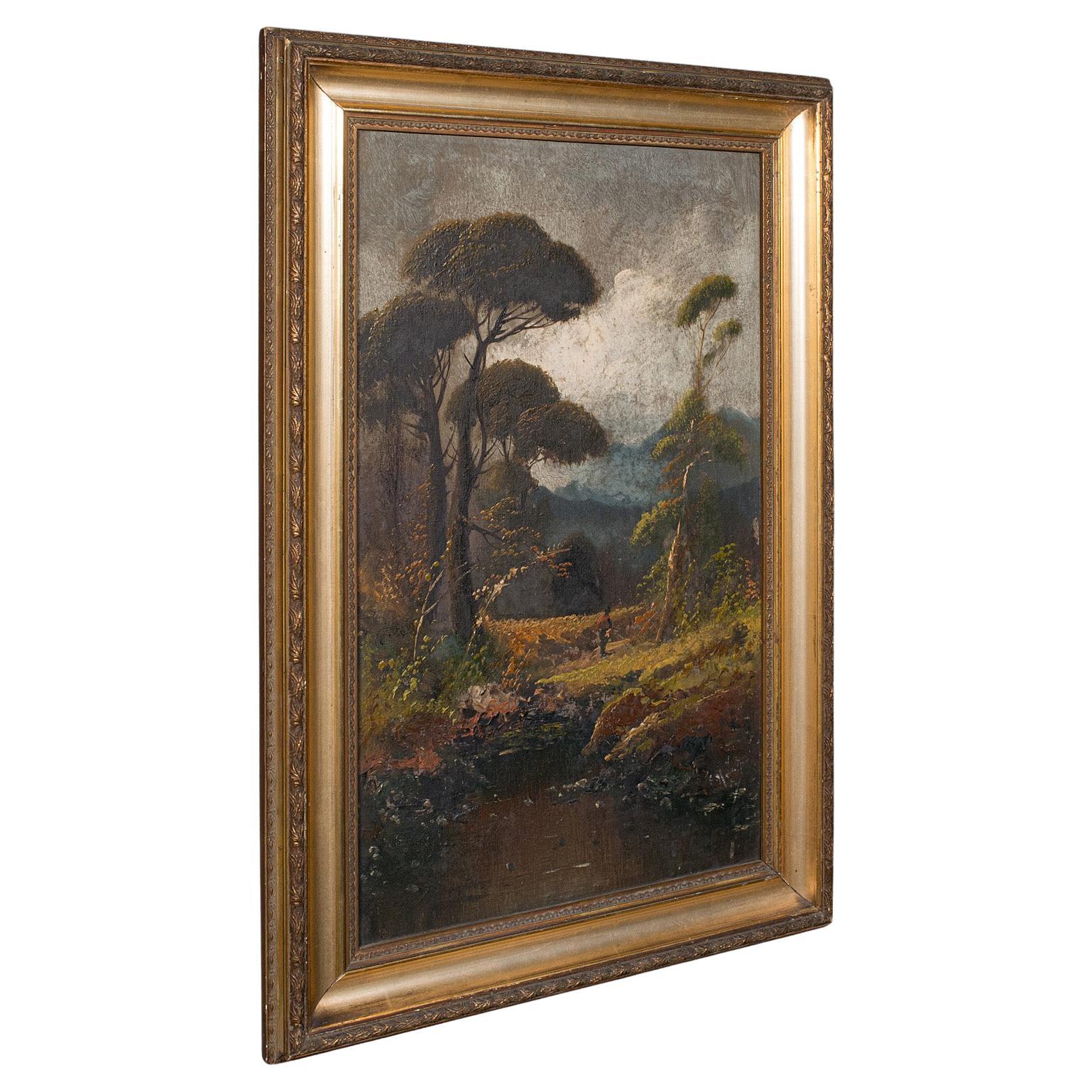 Pittura antica sul lungofiume, Arte scozzese, Olio su tela, Paesaggio, Vittoriano