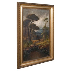 Peinture ancienne de bord de rivière, art écossais, huile sur toile, paysage, victorien