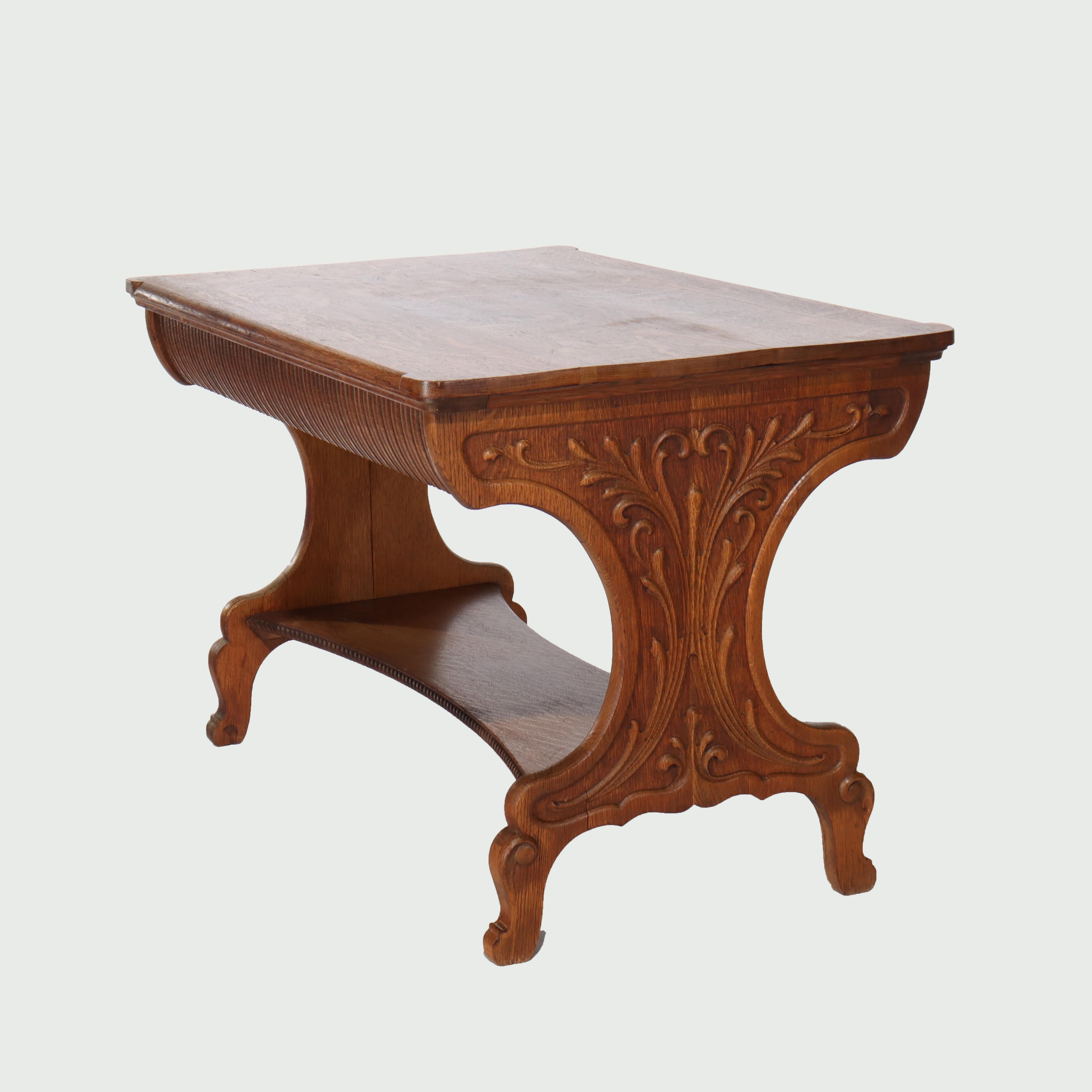Antique RJ Horner Arts & Crafts Carved Oak Two-Drawer Library Table c1910 For Sale 6