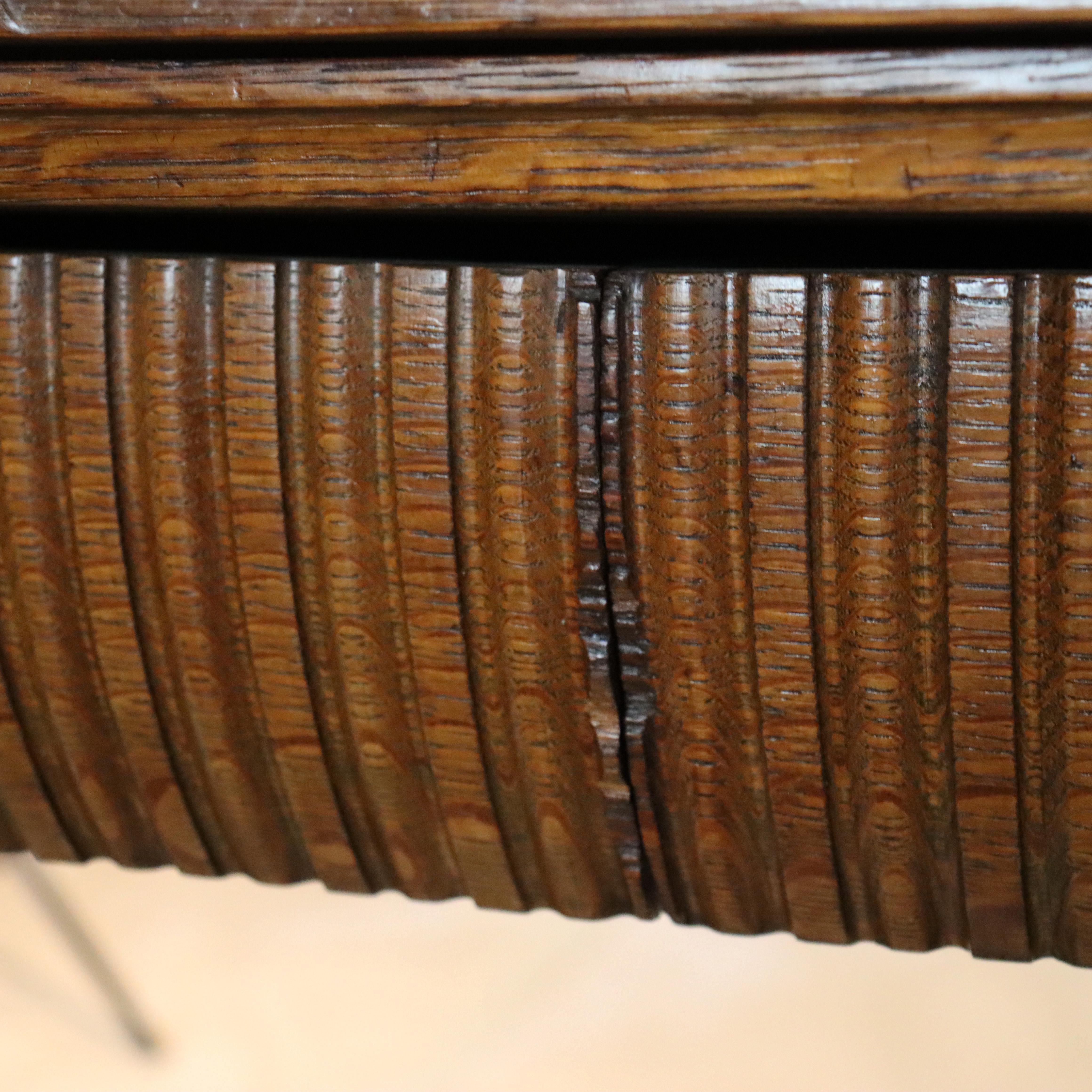 Antique RJ Horner Arts & Crafts Carved Oak Two-Drawer Library Table c1910 For Sale 7