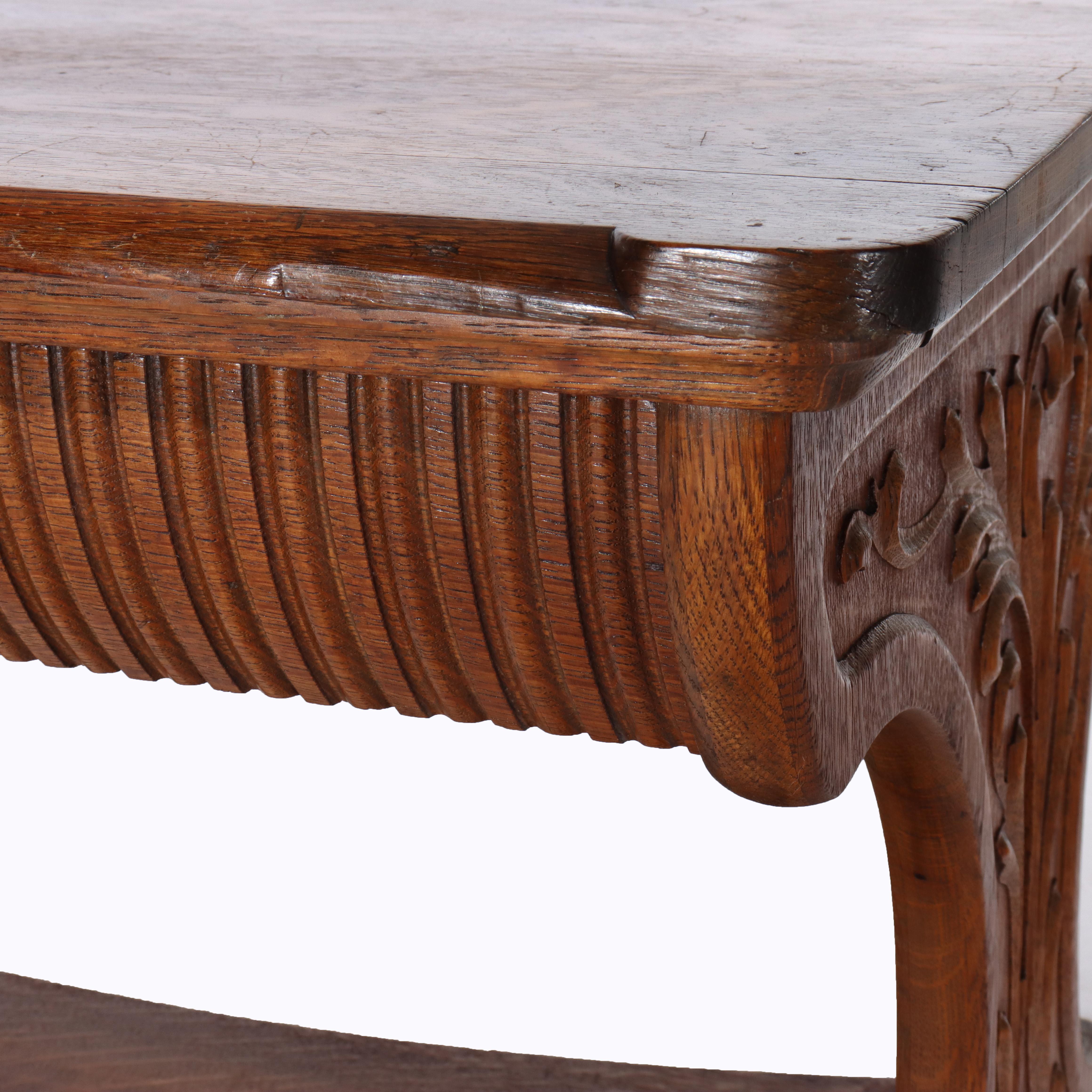20th Century Antique RJ Horner Arts & Crafts Carved Oak Two-Drawer Library Table c1910 For Sale