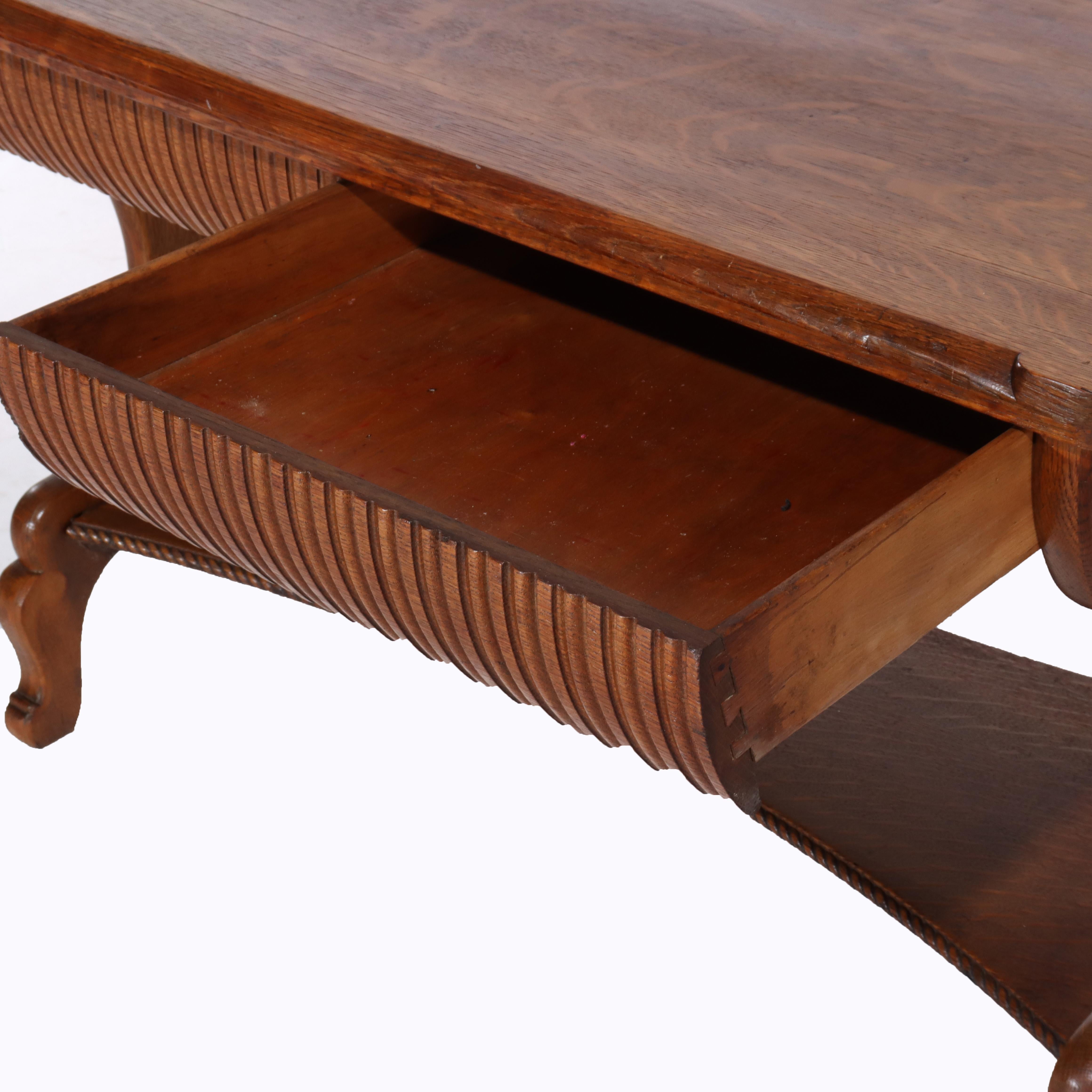 Antique RJ Horner Arts & Crafts Carved Oak Two-Drawer Library Table c1910 For Sale 1