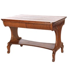 Antique RJ Horner Arts & Crafts Carved Oak Two-Drawer Library Table c1910