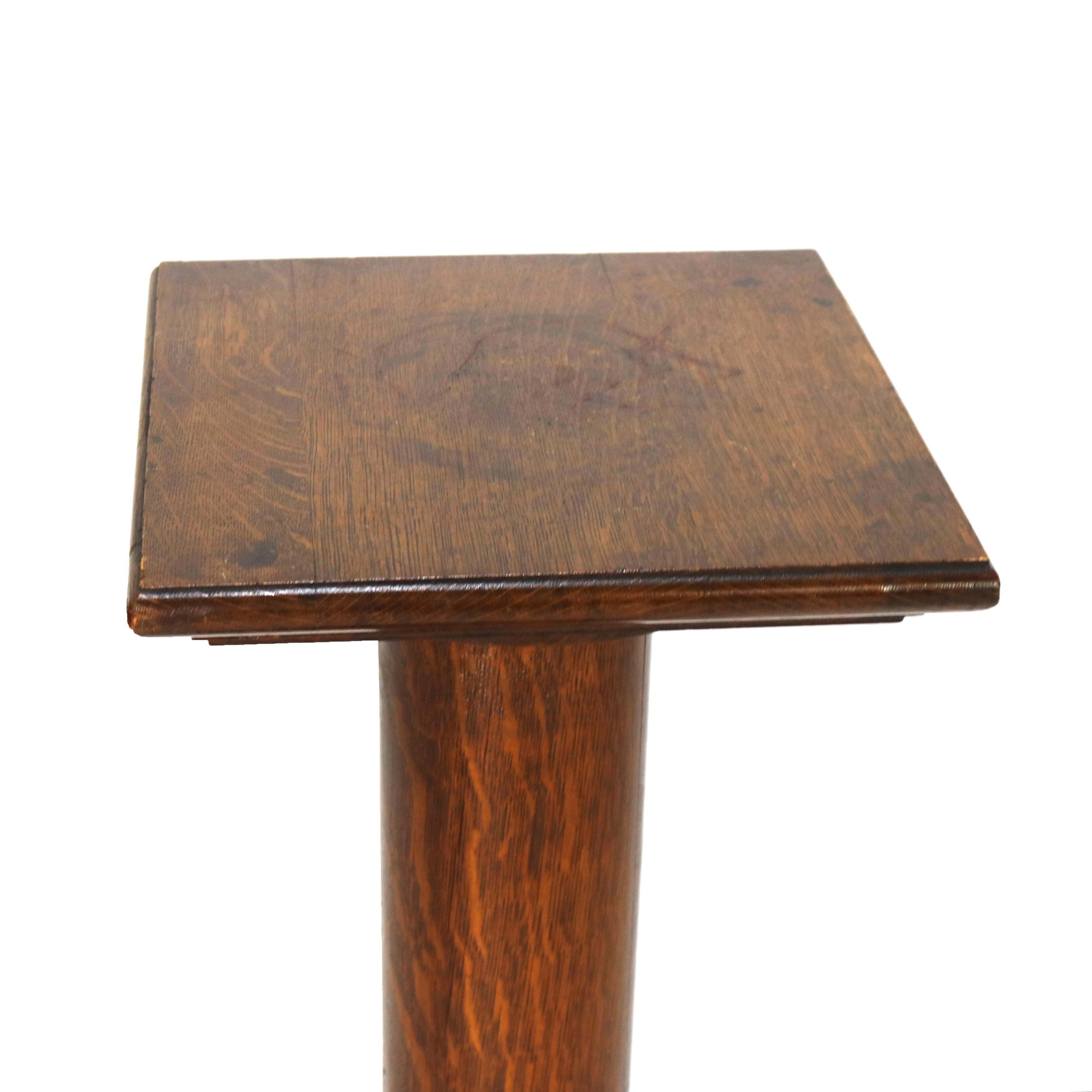 Antique RJ Horner Arts & Crafts Oak Sculpture Pedestal Signed C1920 5