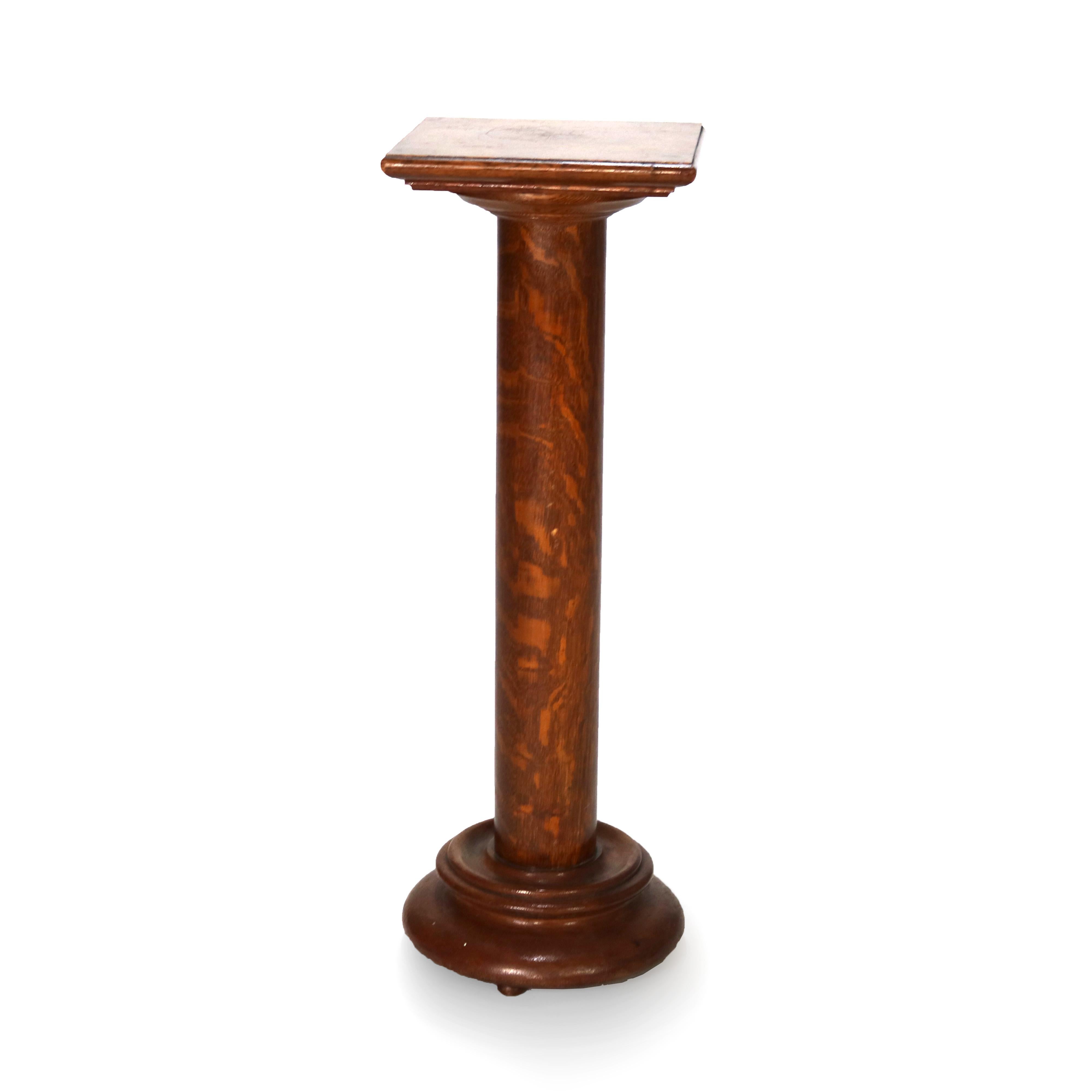 20th Century Antique RJ Horner Arts & Crafts Oak Sculpture Pedestal Signed C1920