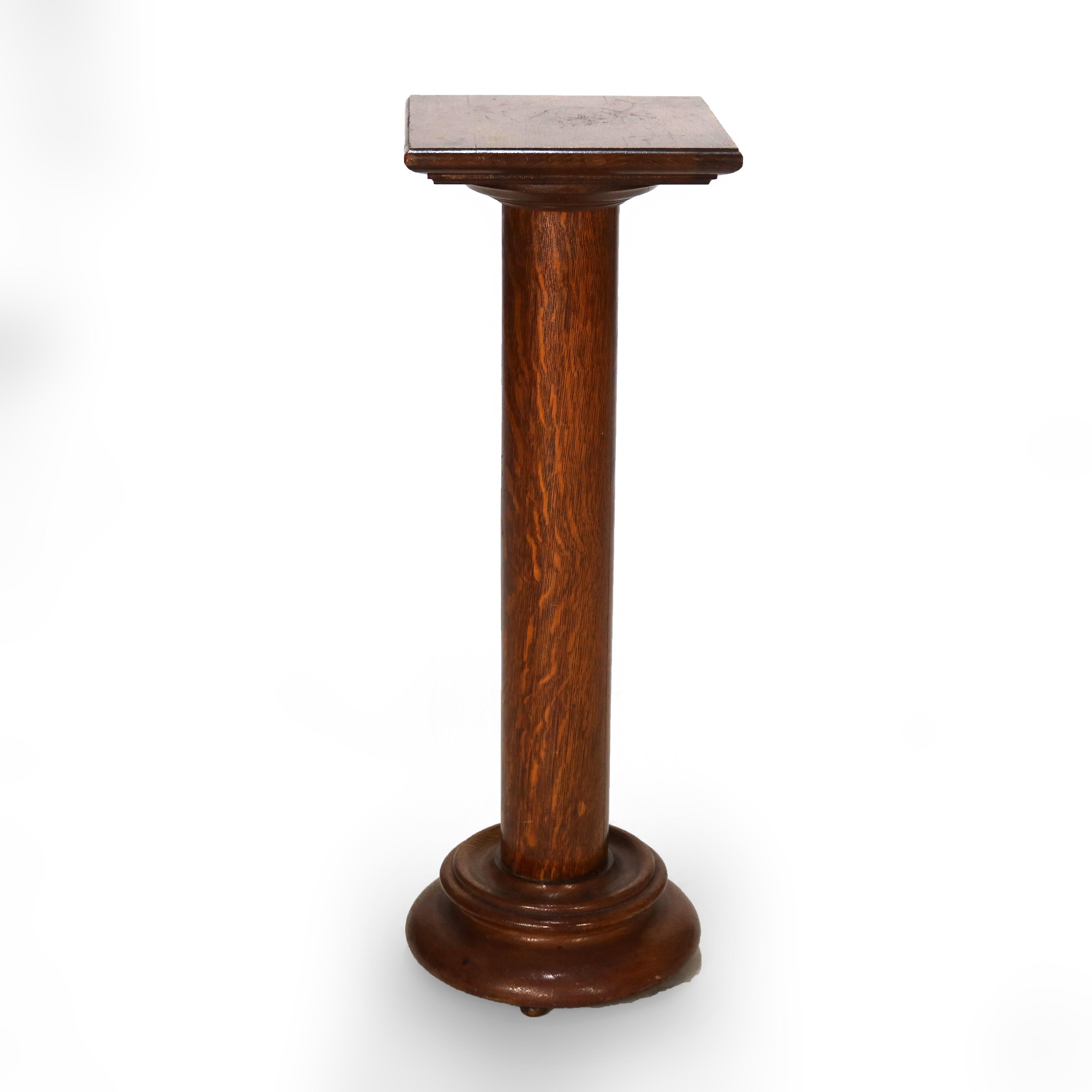 Antique RJ Horner Arts & Crafts Oak Sculpture Pedestal Signed C1920 2